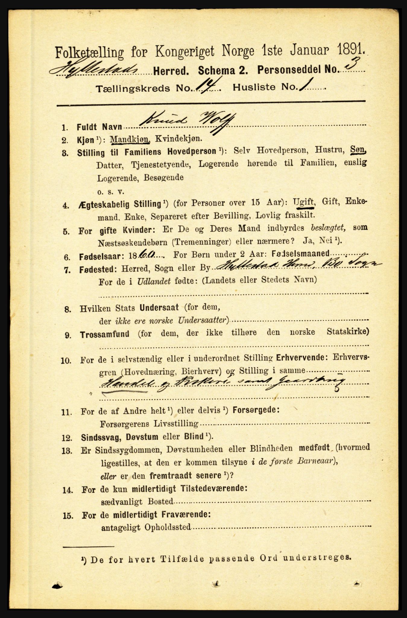 RA, 1891 census for 1413 Hyllestad, 1891, p. 2544