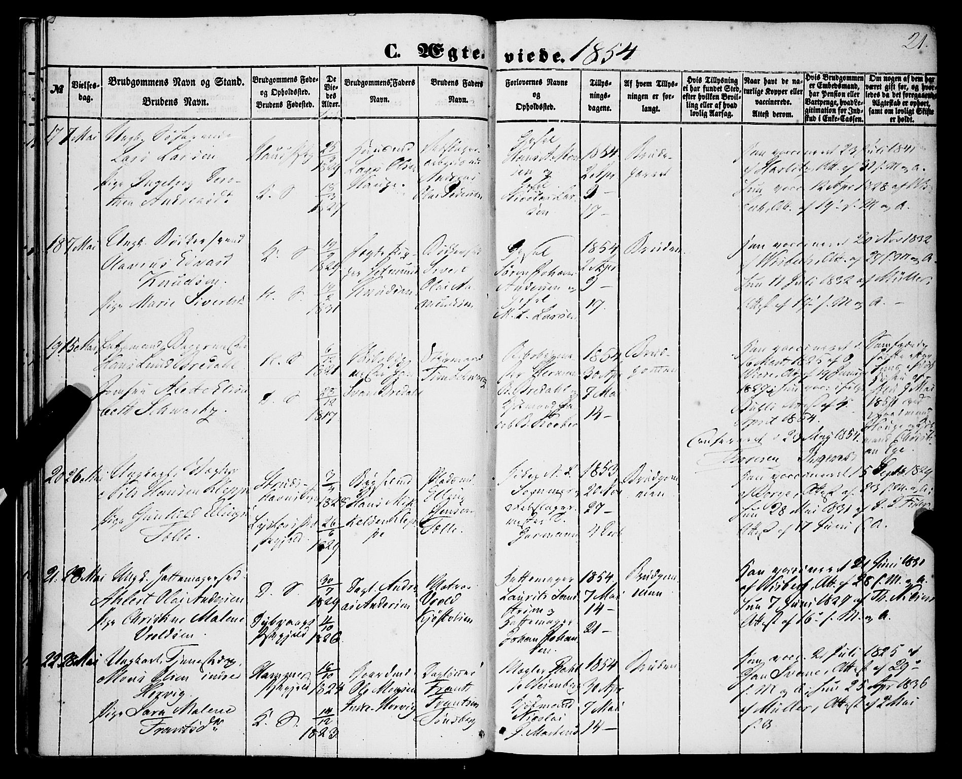 Korskirken sokneprestembete, AV/SAB-A-76101/H/Haa/L0035: Parish register (official) no. D 2, 1852-1867, p. 21