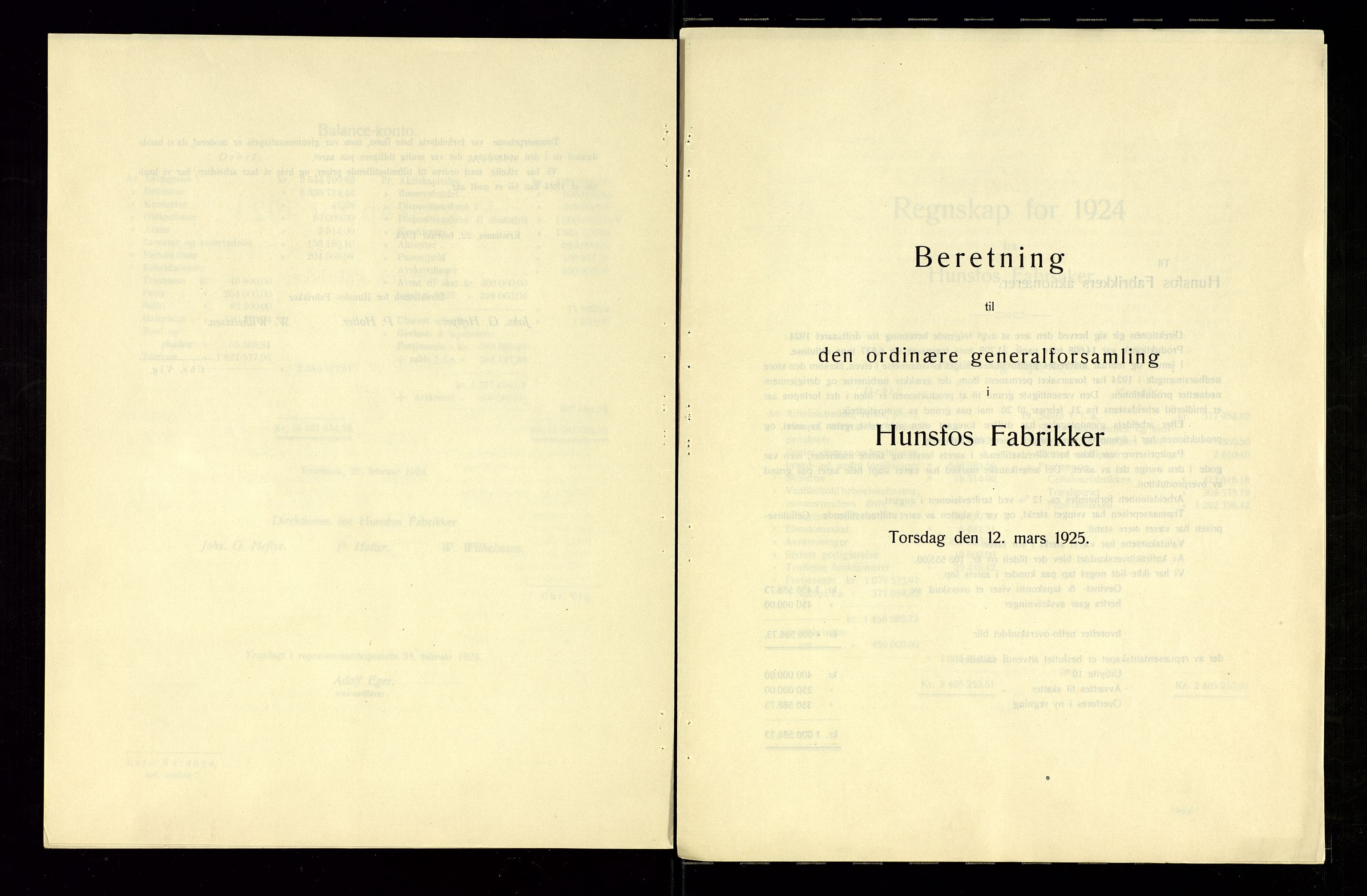 Hunsfos fabrikker, AV/SAK-D/1440/01/L0001/0003: Vedtekter, anmeldelser og årsberetninger / Årsberetninger og regnskap, 1918-1989, p. 29