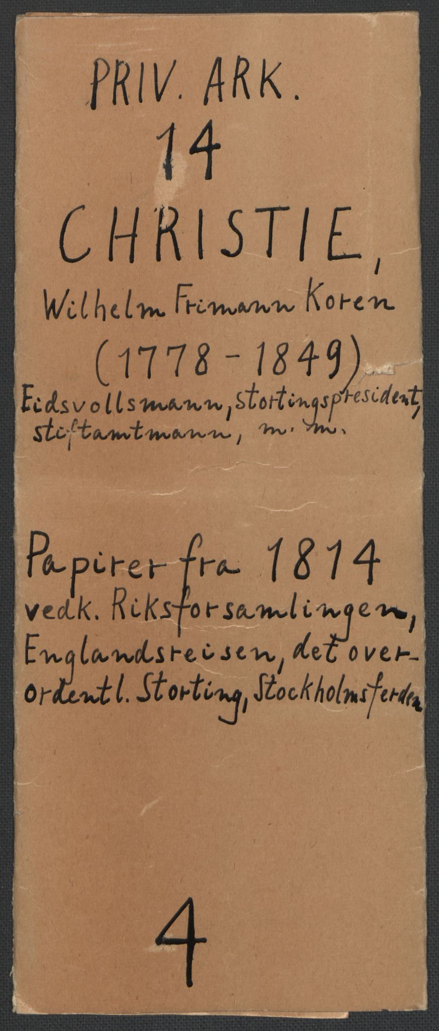 Christie, Wilhelm Frimann Koren, RA/PA-0014/F/L0004: Christies dokumenter fra 1814, 1814, p. 2