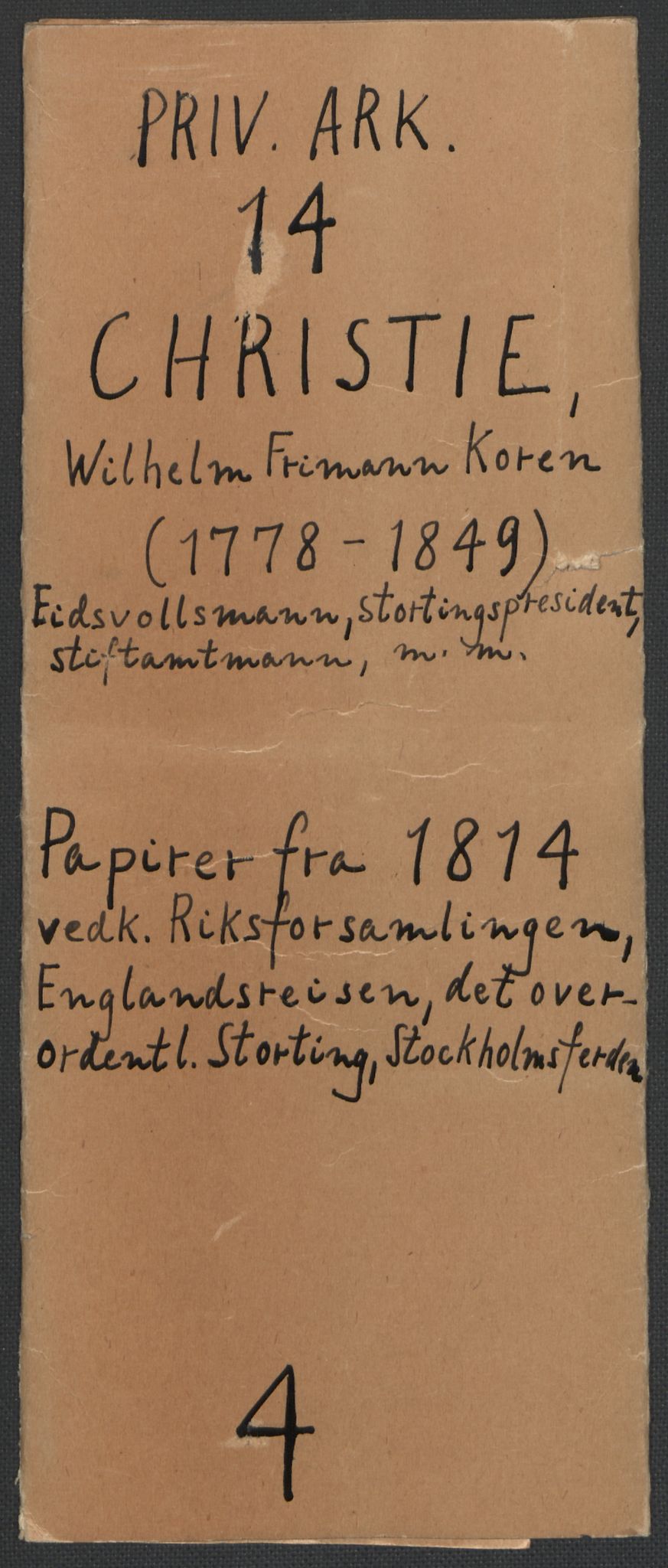 Christie, Wilhelm Frimann Koren, AV/RA-PA-0014/F/L0004: Christies dokumenter fra 1814, 1814, p. 2