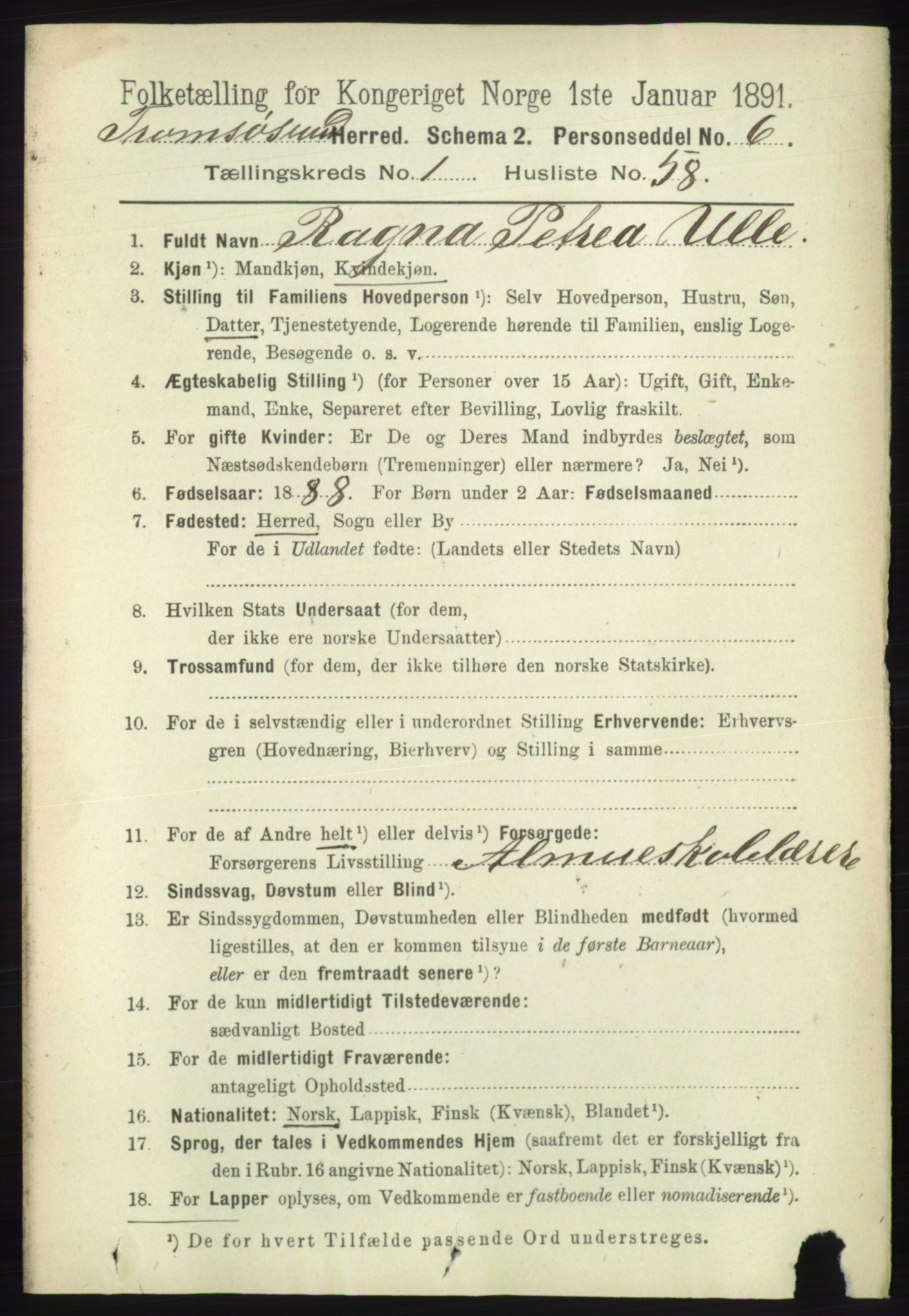 RA, 1891 census for 1934 Tromsøysund, 1891, p. 510