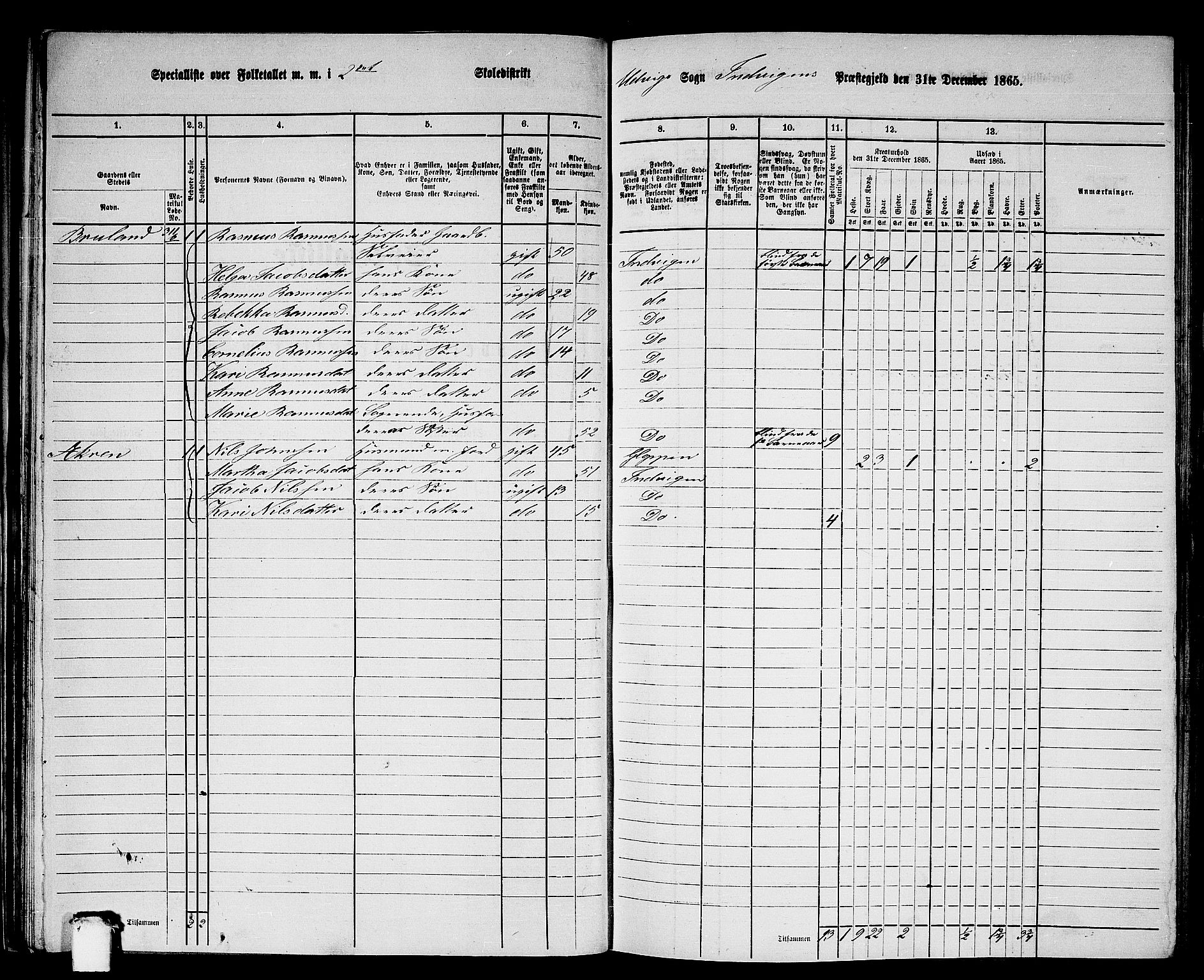 RA, 1865 census for Innvik, 1865, p. 43