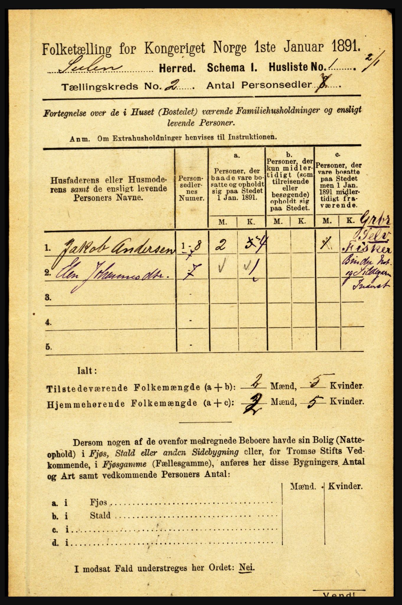 RA, 1891 census for 1412 Solund, 1891, p. 519