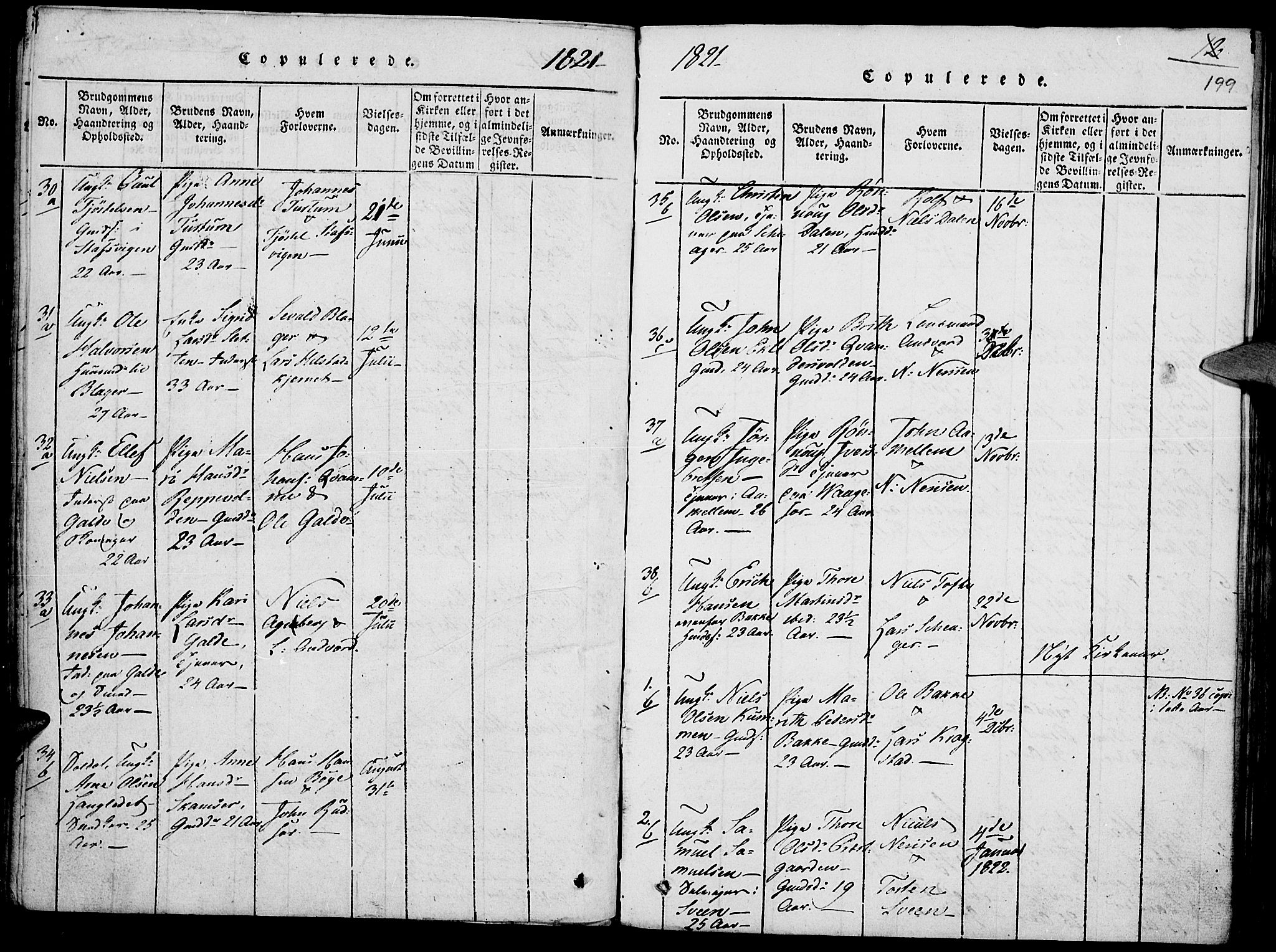 Lom prestekontor, SAH/PREST-070/K/L0004: Parish register (official) no. 4, 1815-1825, p. 199
