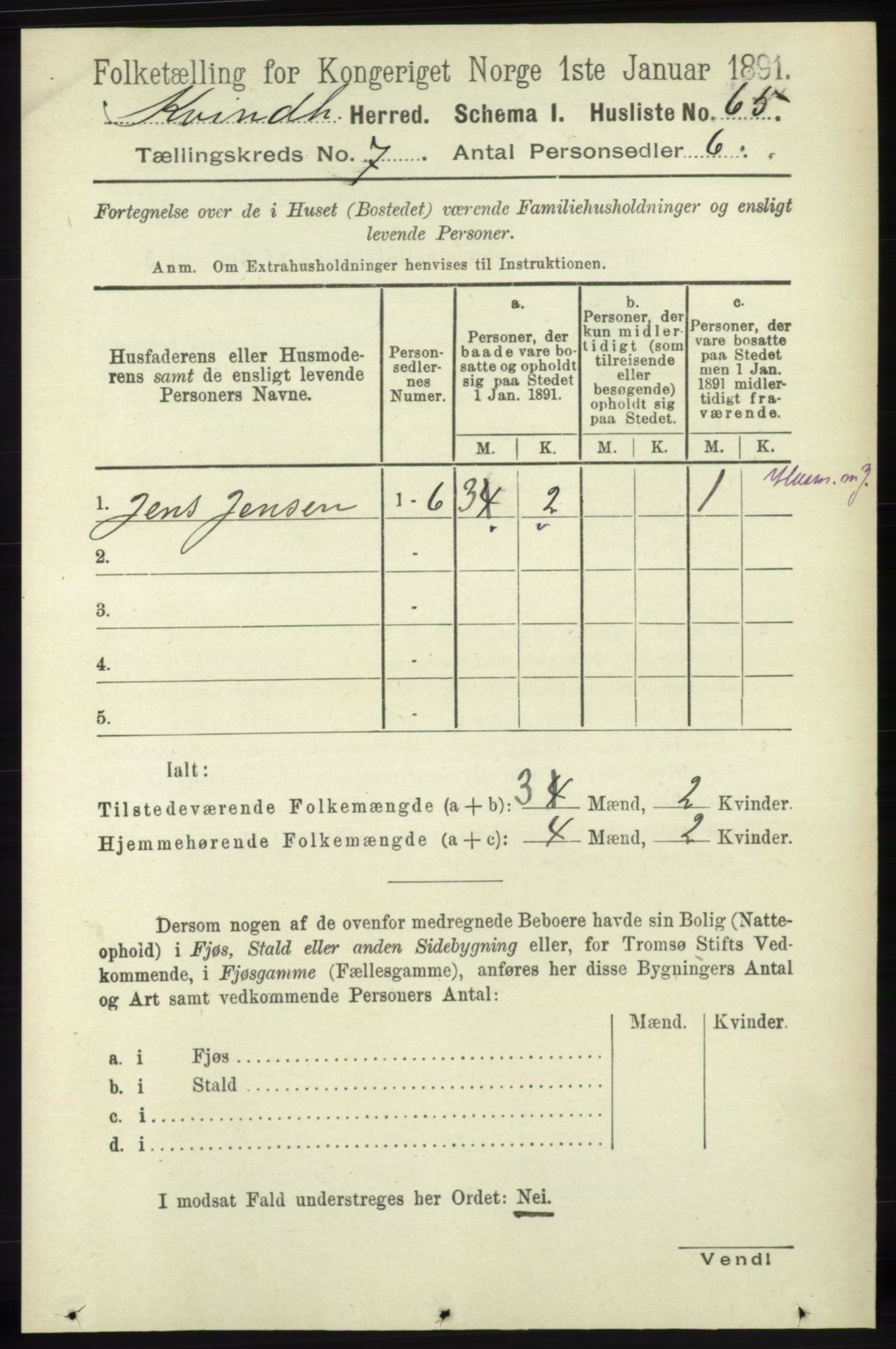 RA, 1891 census for 1224 Kvinnherad, 1891, p. 2440