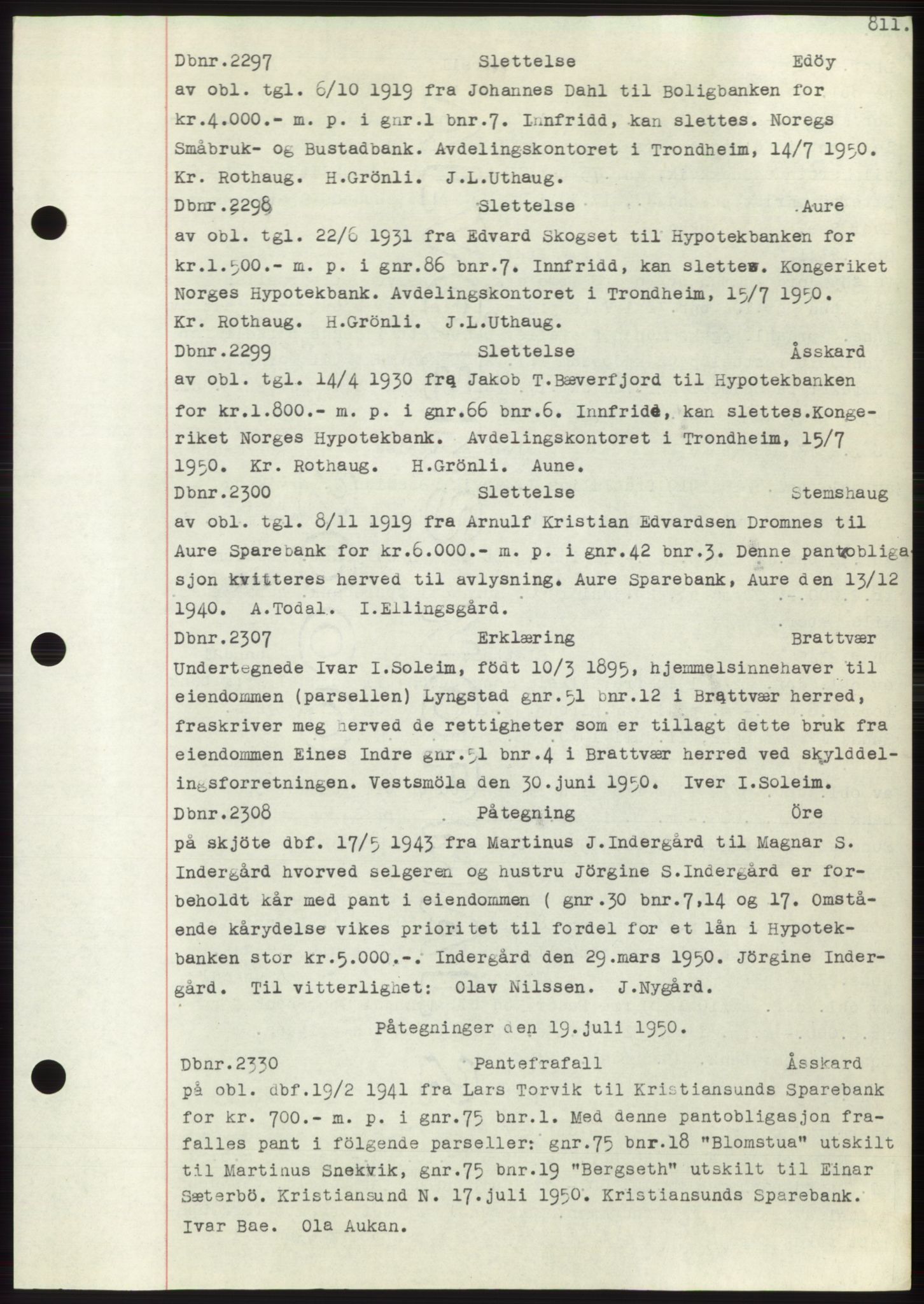 Nordmøre sorenskriveri, SAT/A-4132/1/2/2Ca: Mortgage book no. C82b, 1946-1951, Diary no: : 2297/1950