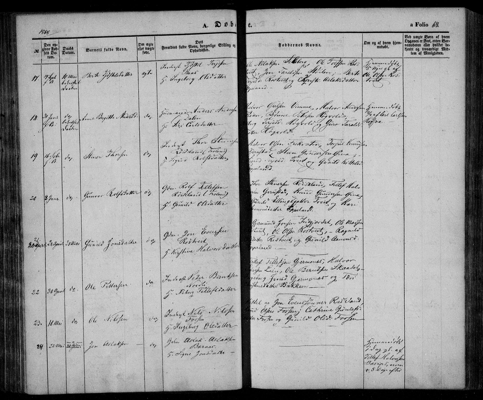 Åmli sokneprestkontor, AV/SAK-1111-0050/F/Fa/Fac/L0008: Parish register (official) no. A 8, 1852-1869, p. 68