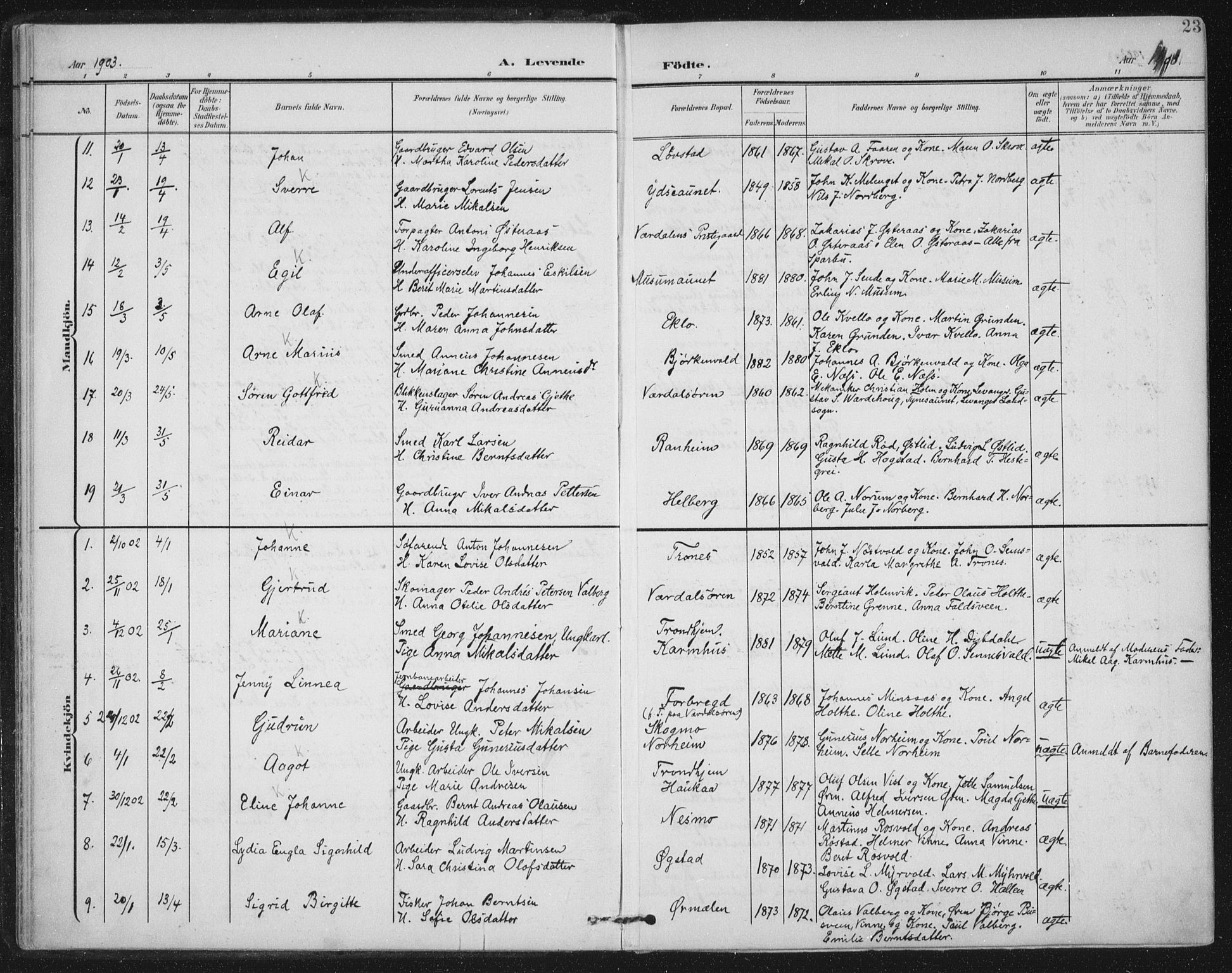 Ministerialprotokoller, klokkerbøker og fødselsregistre - Nord-Trøndelag, SAT/A-1458/723/L0246: Parish register (official) no. 723A15, 1900-1917, p. 23
