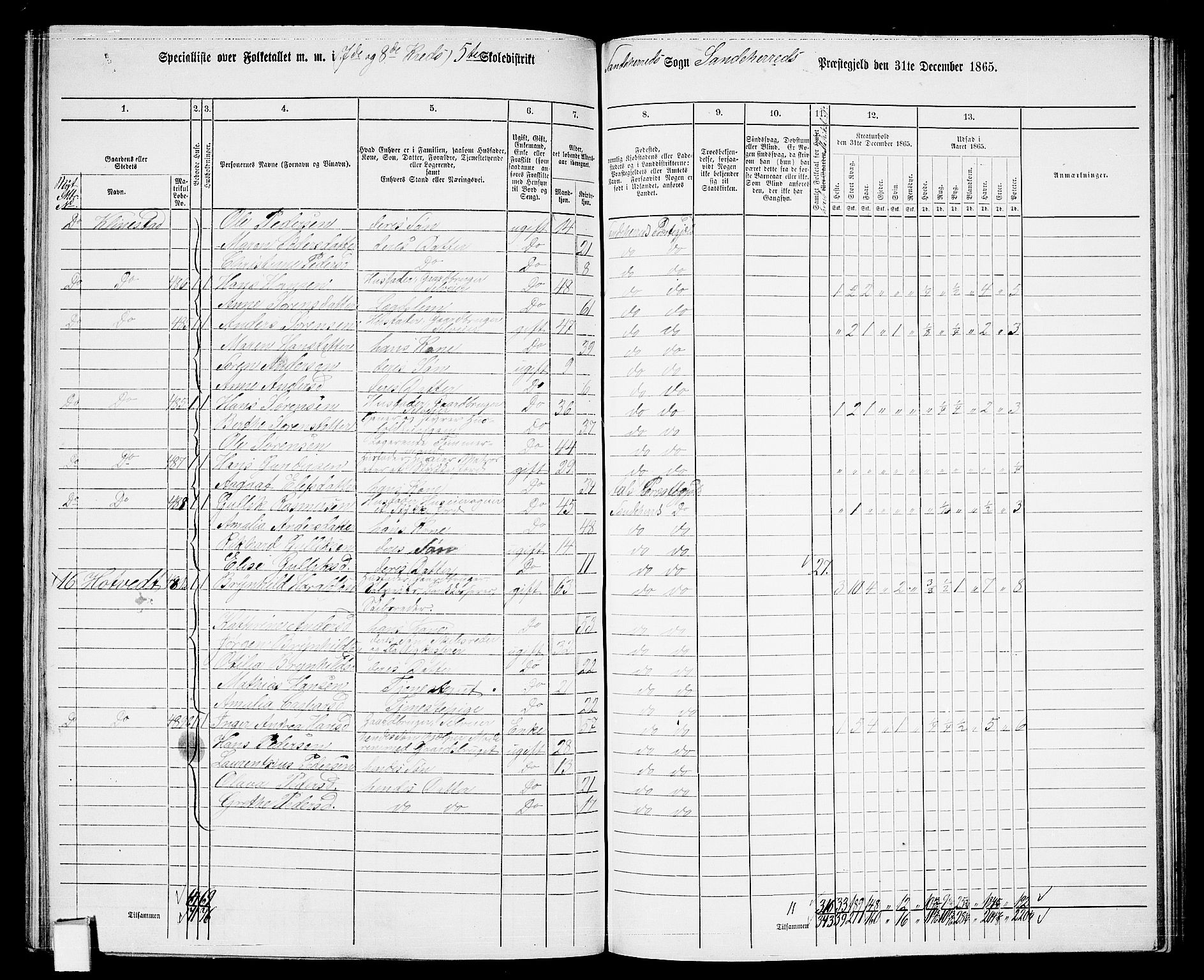 RA, 1865 census for Sandeherred/Sandeherred, 1865, p. 142