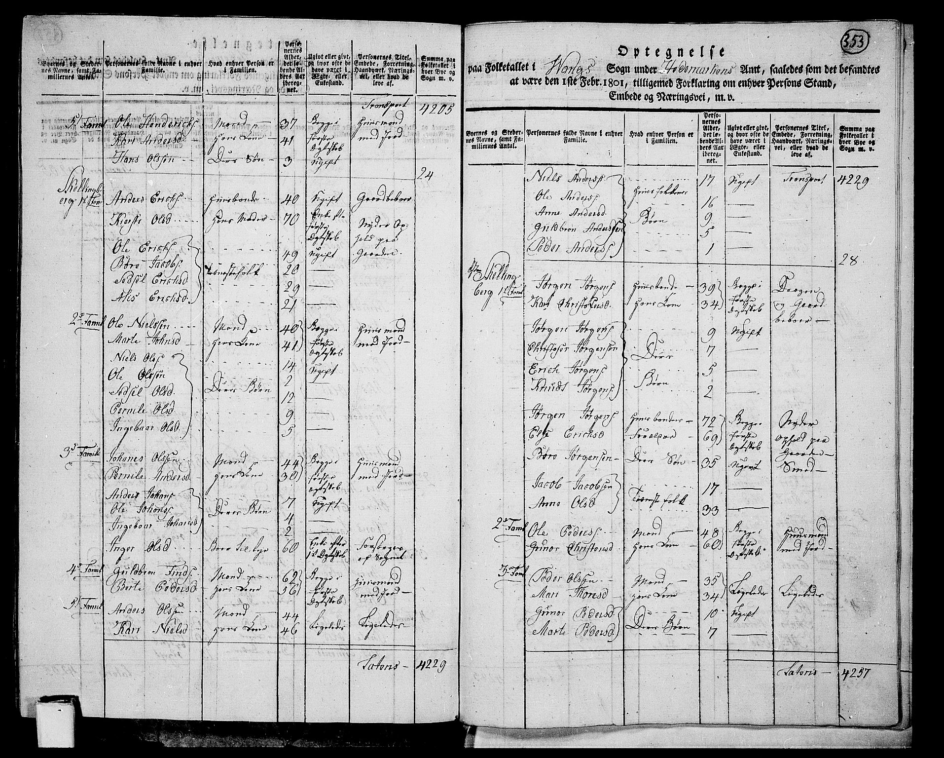 RA, 1801 census for 0414P Vang, 1801, p. 352b-353a