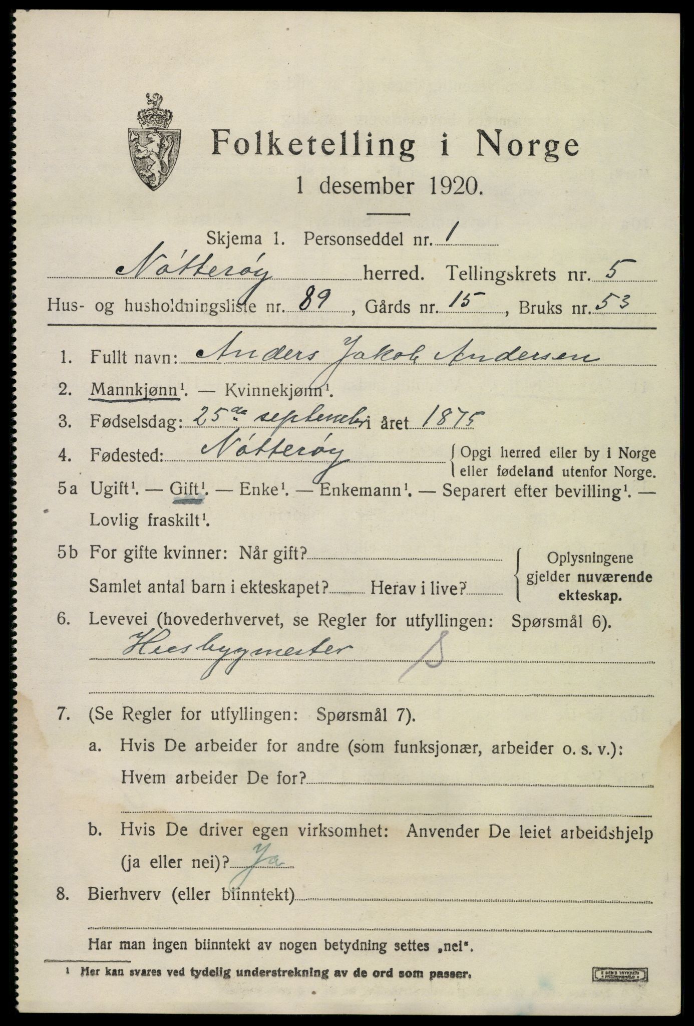 SAKO, 1920 census for Nøtterøy, 1920, p. 8411