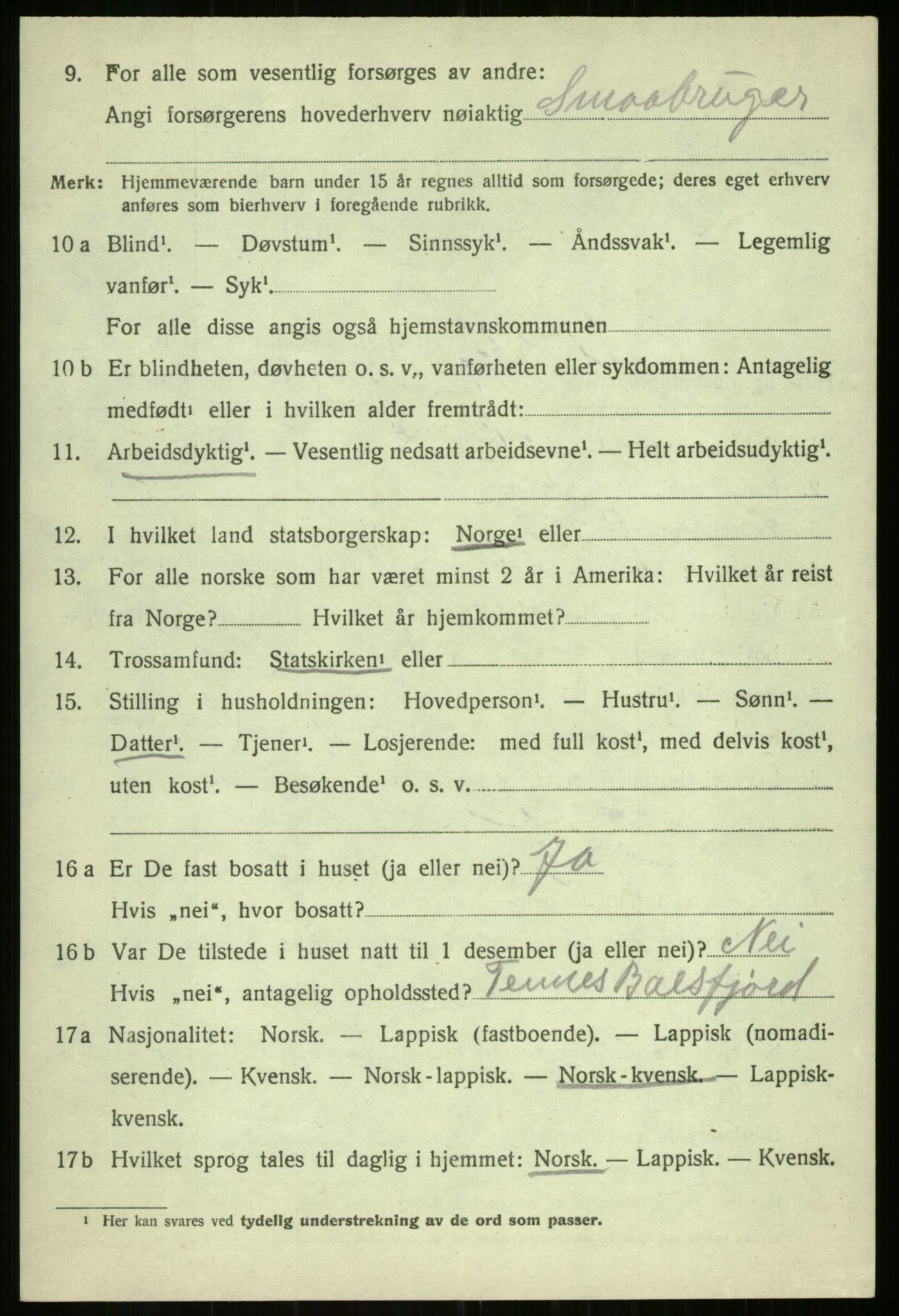 SATØ, 1920 census for Balsfjord, 1920, p. 3849