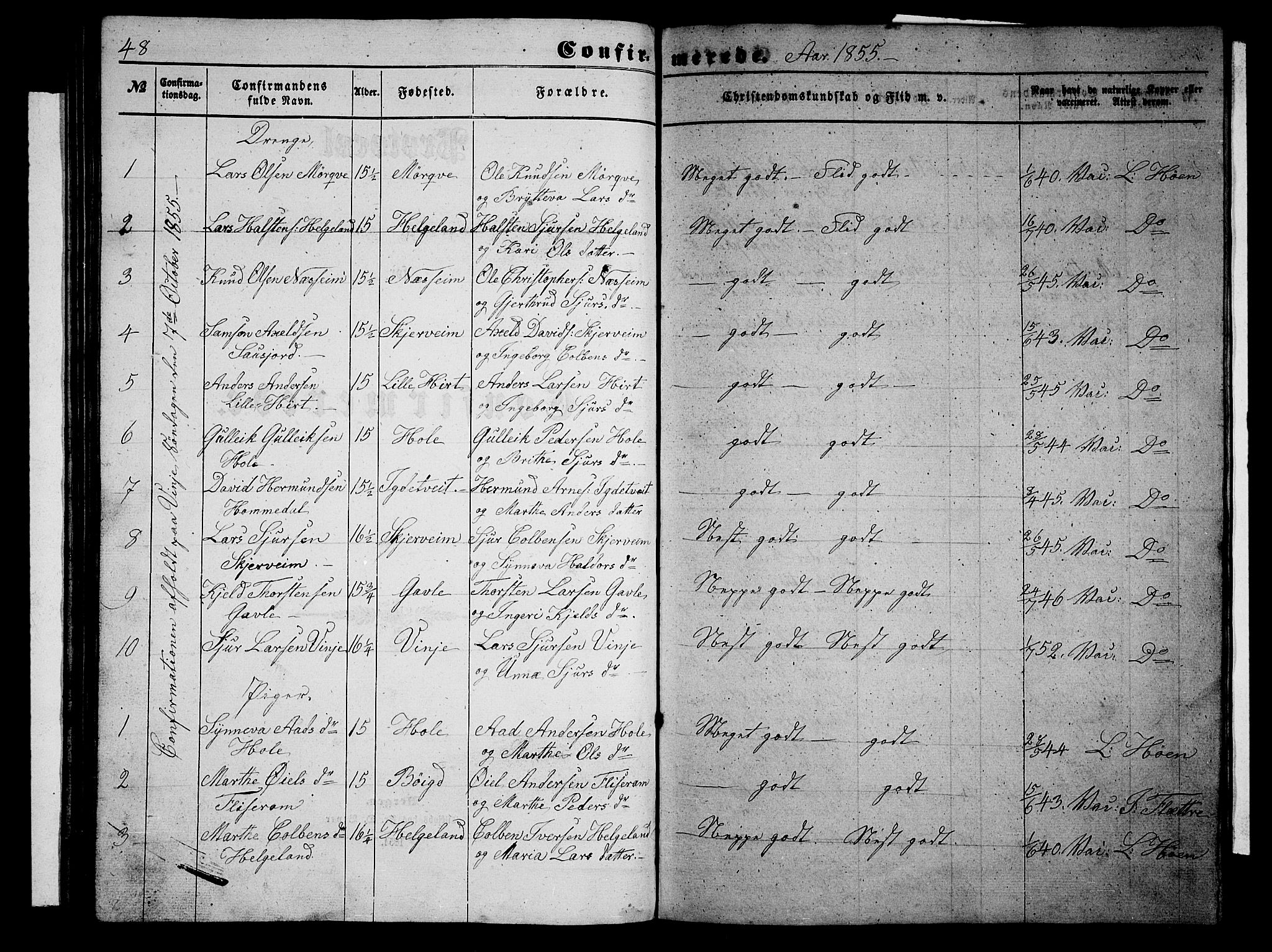 Vossestrand Sokneprestembete, AV/SAB-A-79101/H/Hab: Parish register (copy) no. B 1, 1855-1867, p. 48