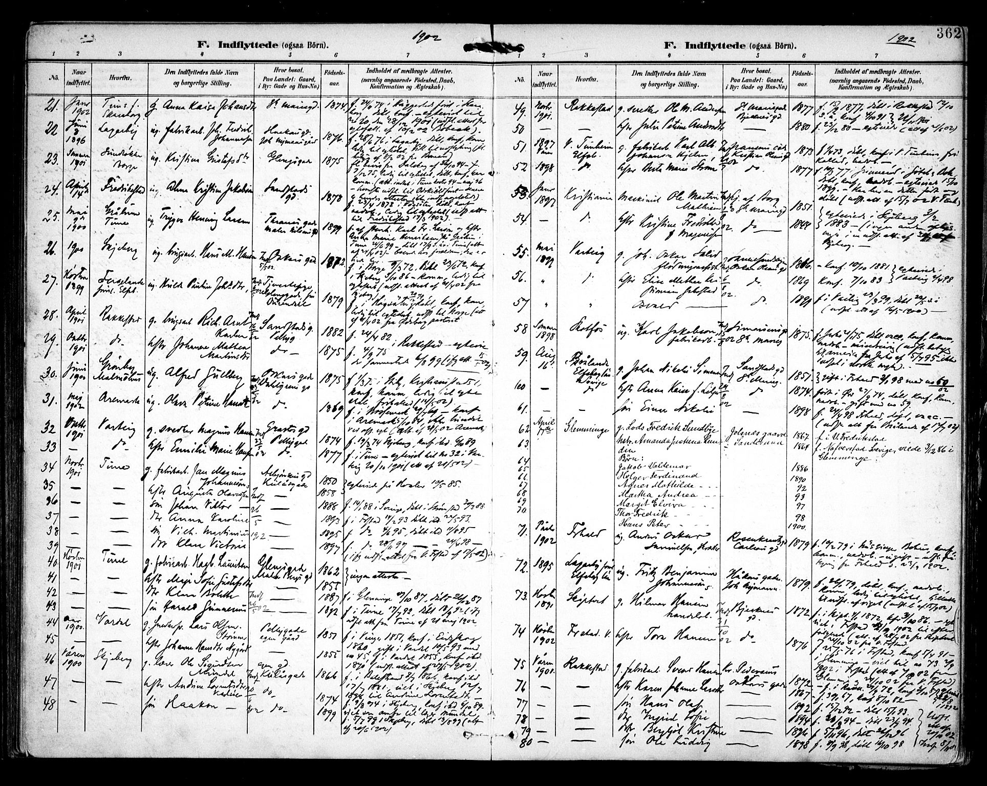 Sarpsborg prestekontor Kirkebøker, AV/SAO-A-2006/F/Fa/L0006: Parish register (official) no. 6, 1900-1909, p. 362