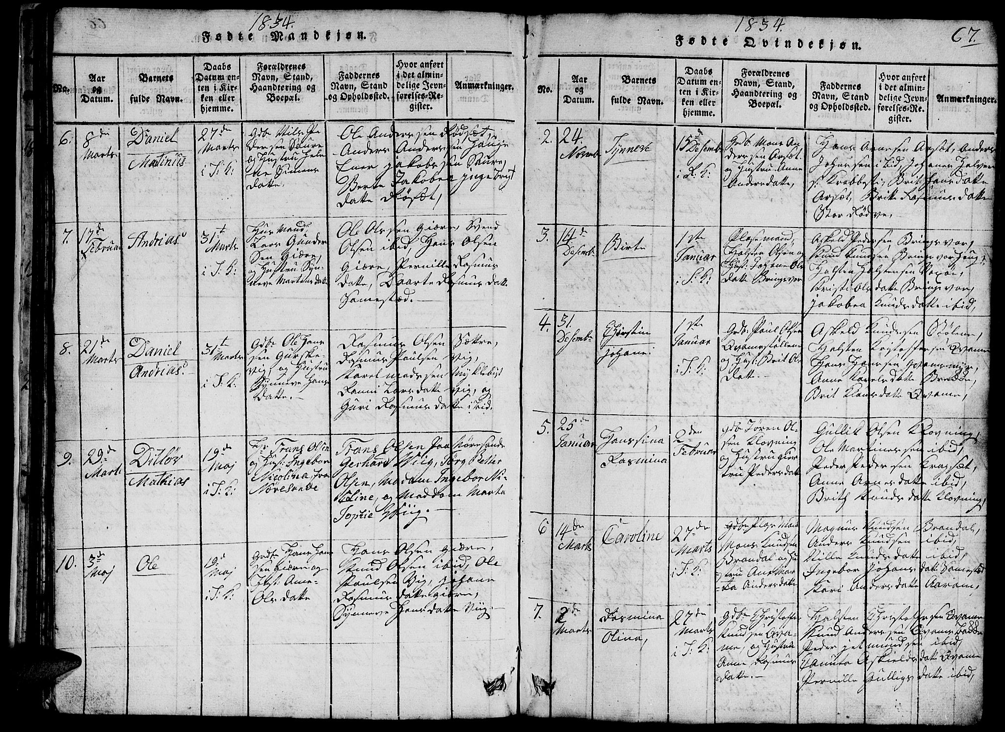 Ministerialprotokoller, klokkerbøker og fødselsregistre - Møre og Romsdal, SAT/A-1454/503/L0046: Parish register (copy) no. 503C01, 1816-1842, p. 67