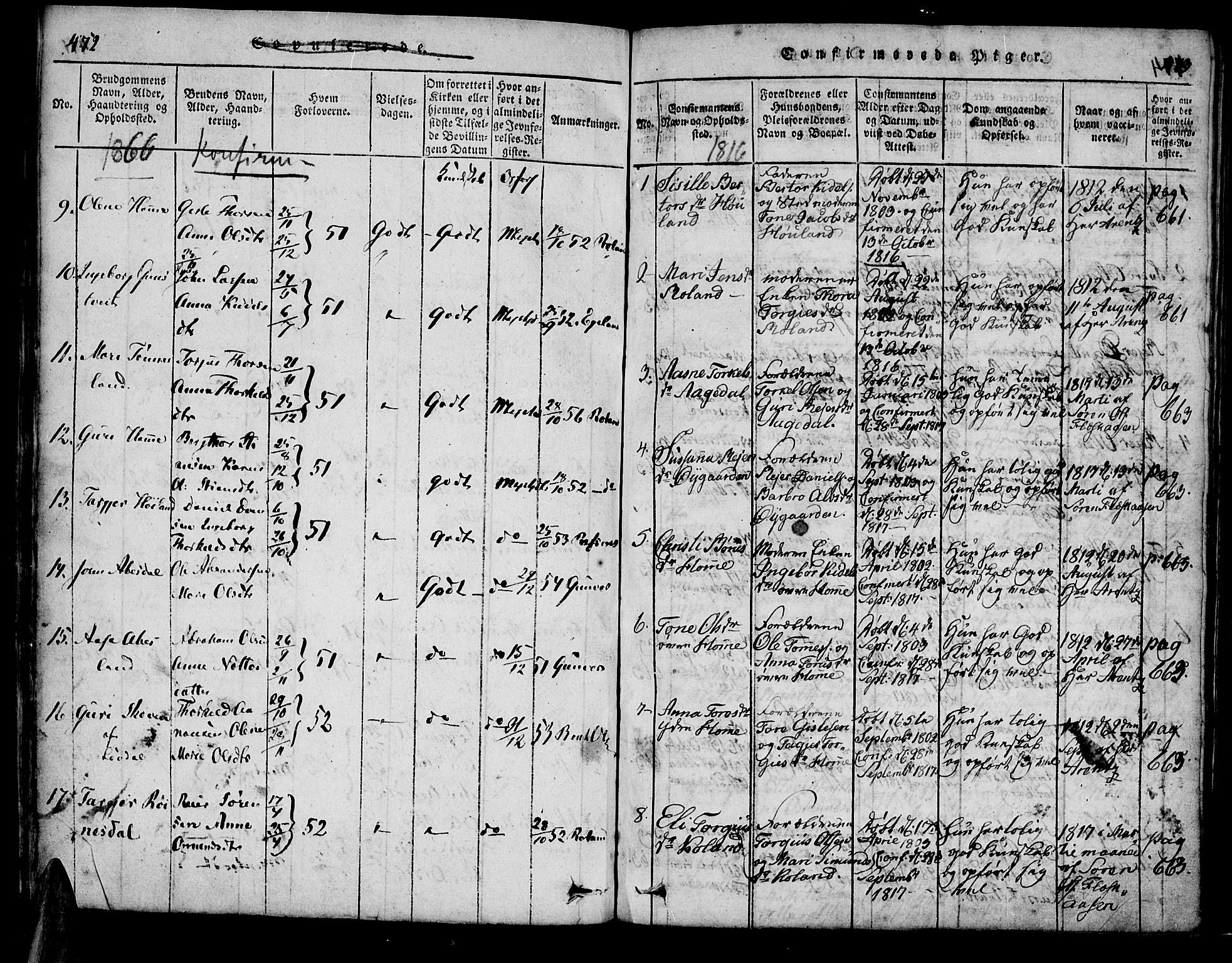 Bjelland sokneprestkontor, SAK/1111-0005/F/Fa/Faa/L0002: Parish register (official) no. A 2, 1816-1866, p. 472-473