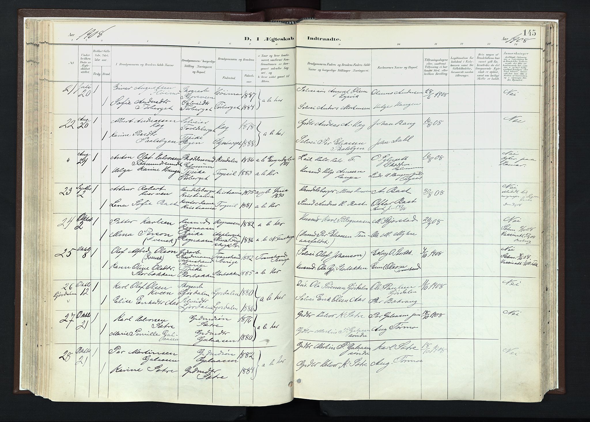 Trysil prestekontor, SAH/PREST-046/H/Ha/Haa/L0013: Parish register (official) no. 13, 1898-1911, p. 145