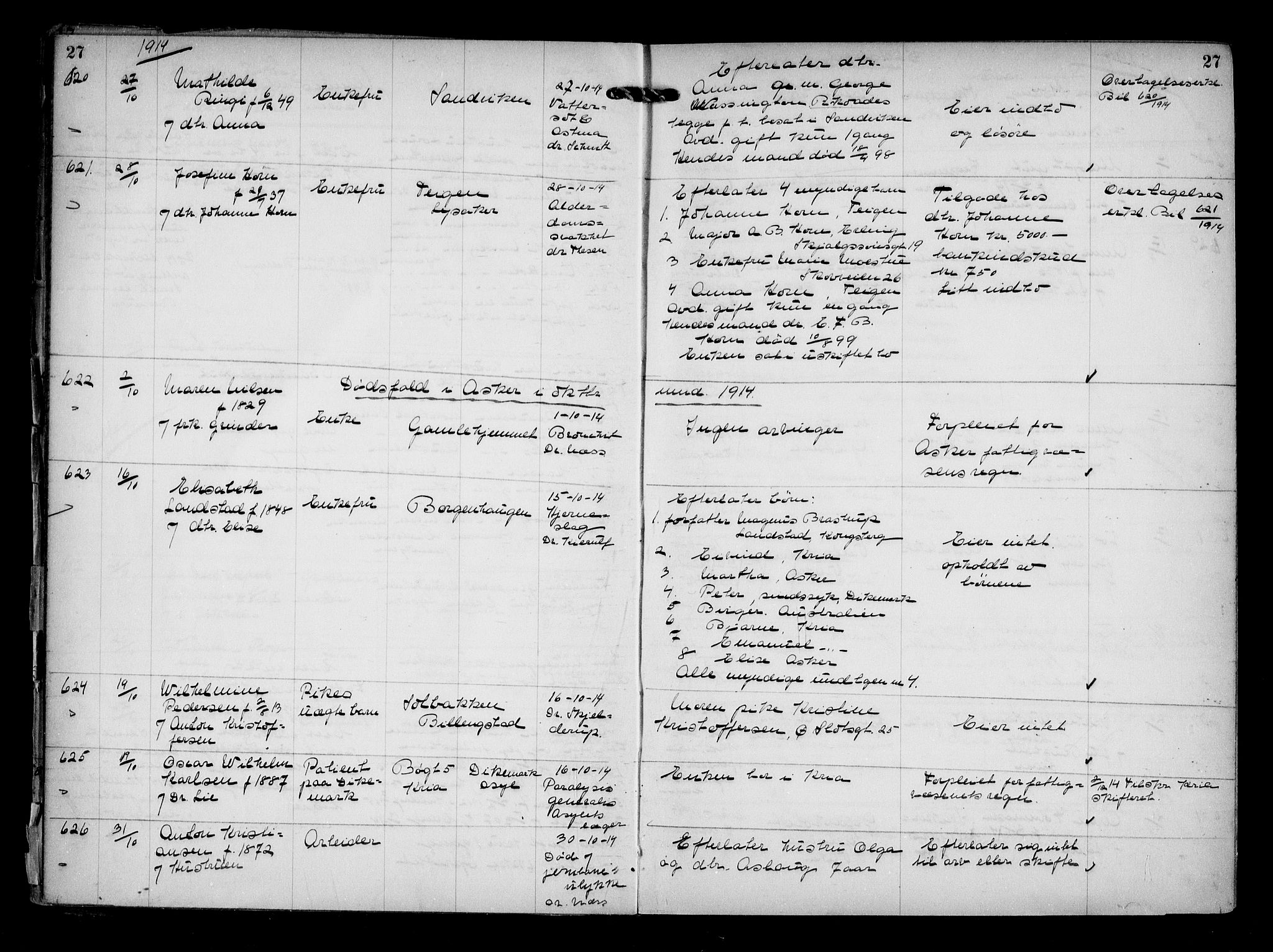 Aker kriminaldommer, skifte- og auksjonsforvalterembete, AV/SAO-A-10452/H/Hb/Hba/Hbaa/L0004: Dødsfallsprotokoll, 1914-1918, p. 27