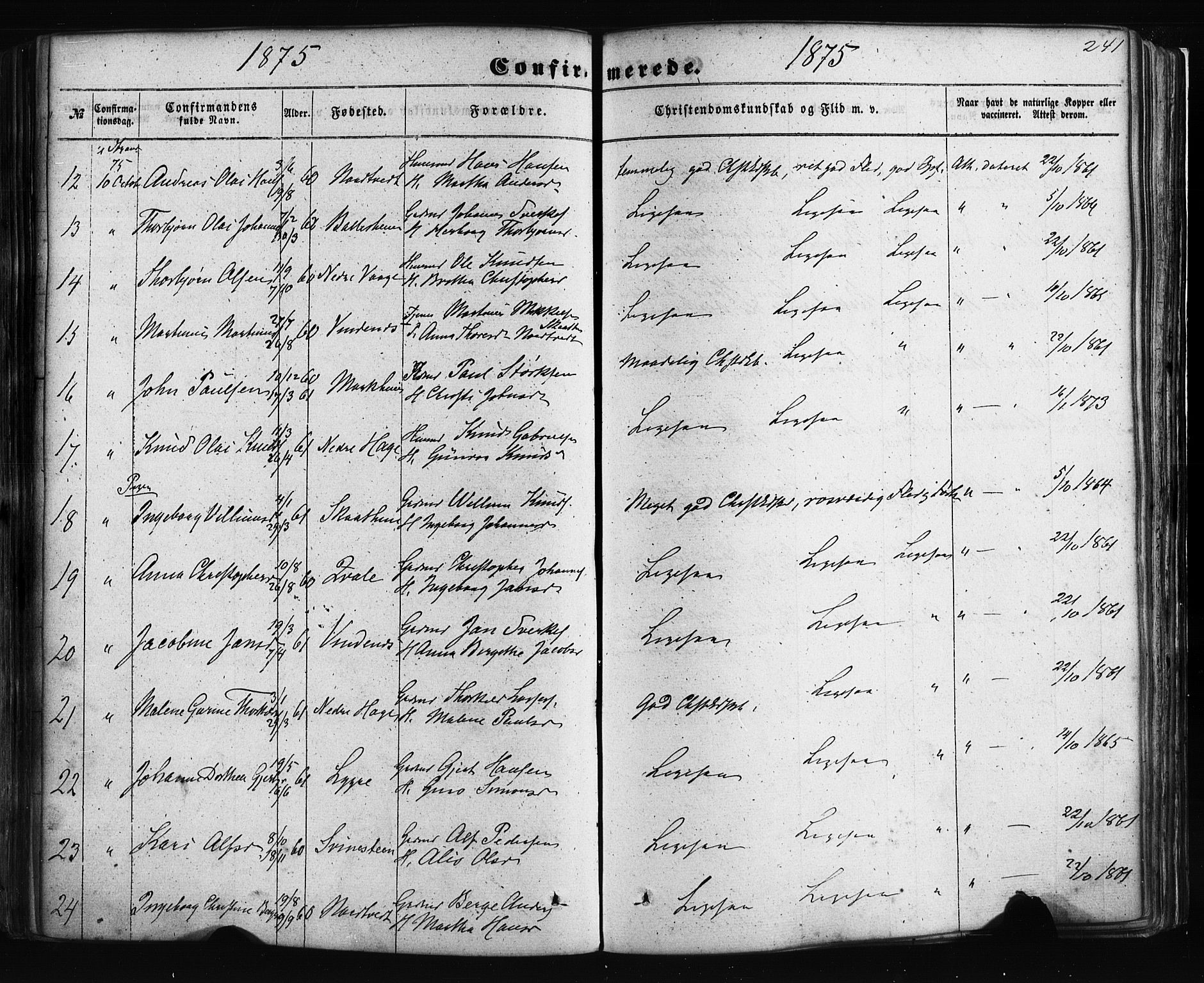 Fusa sokneprestembete, AV/SAB-A-75401/H/Haa: Parish register (official) no. A 1I, 1855-1879, p. 241