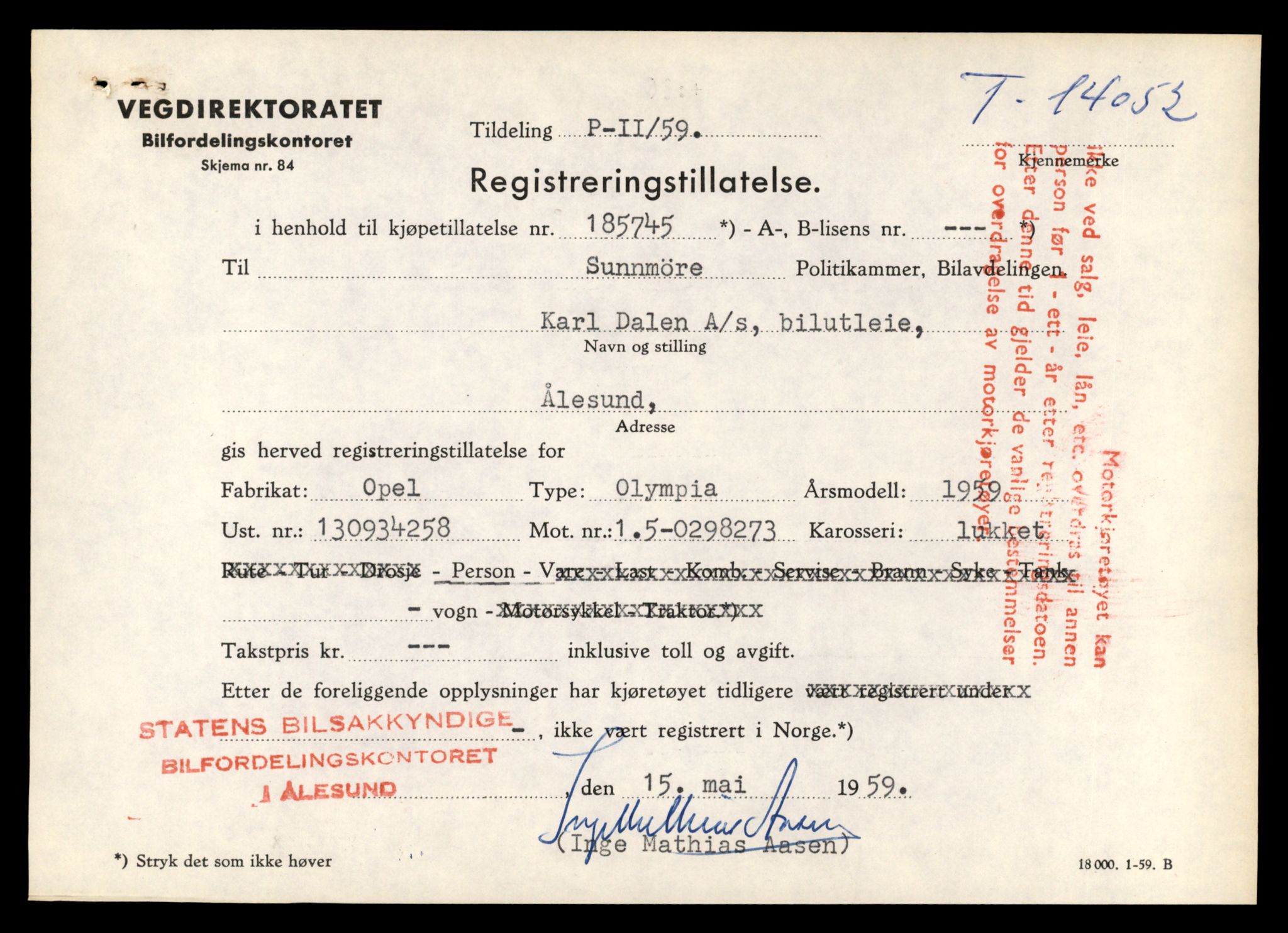 Møre og Romsdal vegkontor - Ålesund trafikkstasjon, AV/SAT-A-4099/F/Fe/L0042: Registreringskort for kjøretøy T 13906 - T 14079, 1927-1998, p. 2535