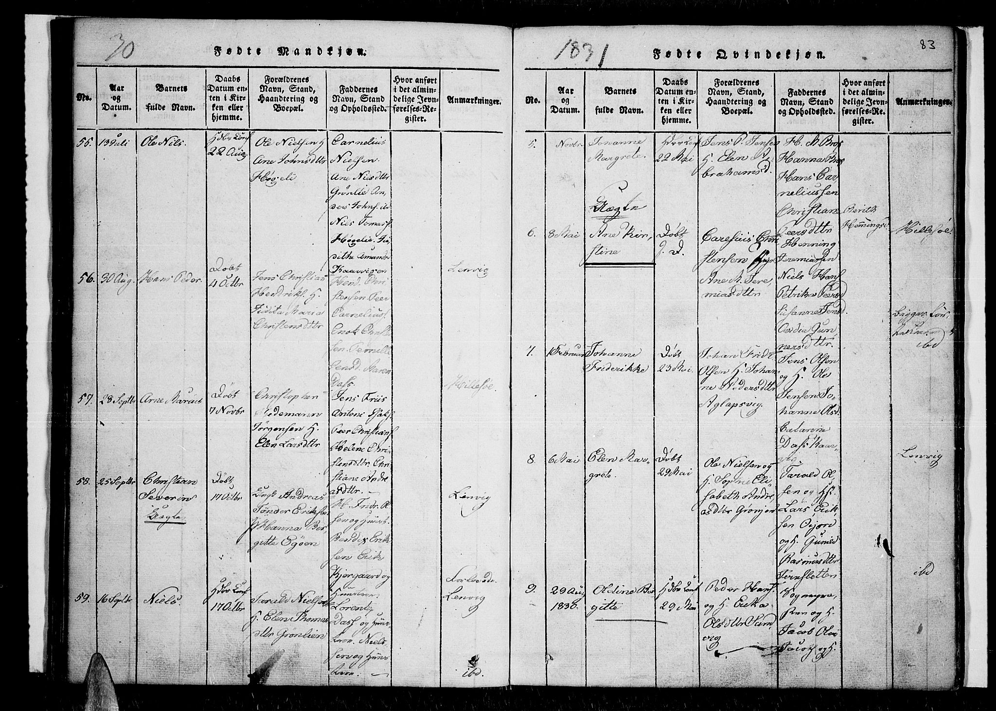 Lenvik sokneprestembete, SATØ/S-1310/H/Ha/Haa/L0003kirke: Parish register (official) no. 3, 1820-1831, p. 83