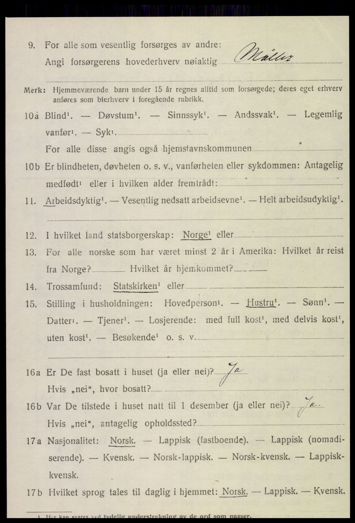 SAT, 1920 census for Kvam, 1920, p. 2510