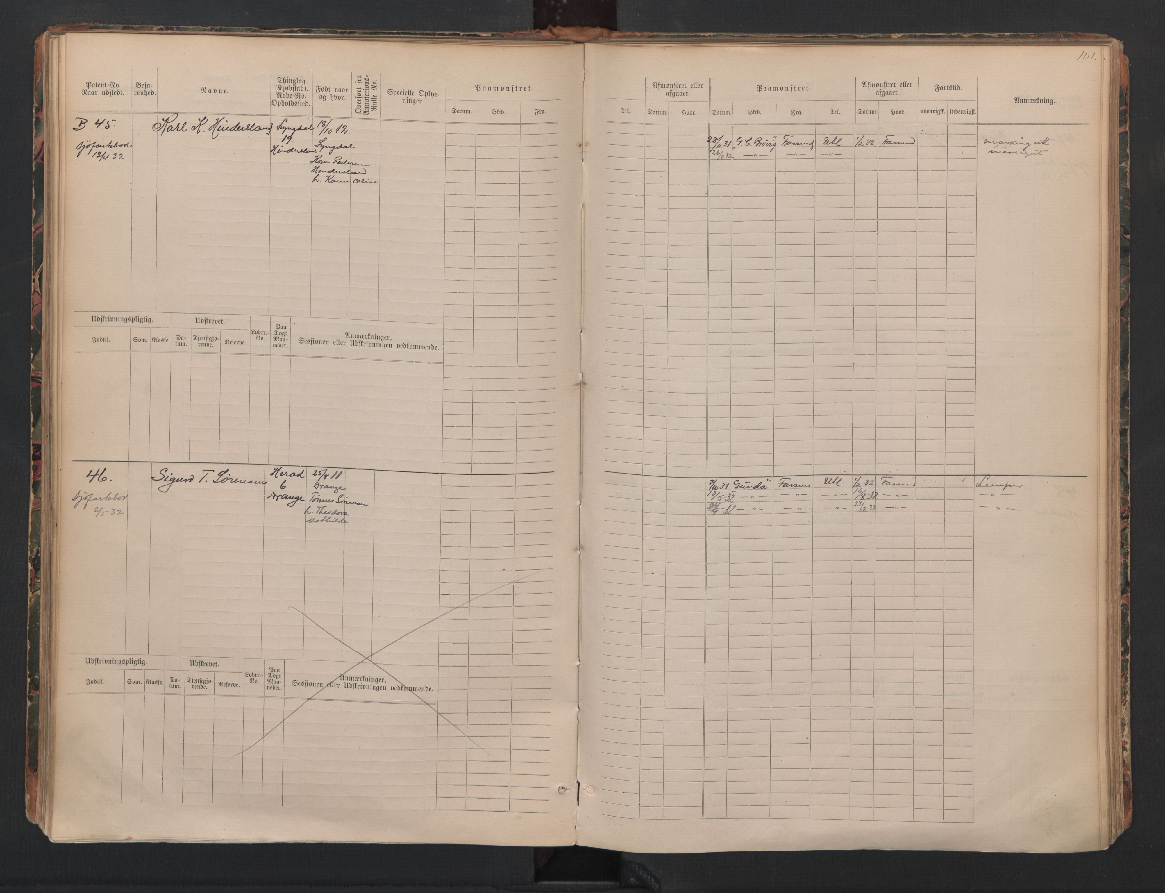 Farsund mønstringskrets, AV/SAK-2031-0017/F/Fb/L0024: Hovedrulle B nr 1-192 med register, annotasjonsrulle B nr 1-2, Z-16, 1884-1945, p. 56