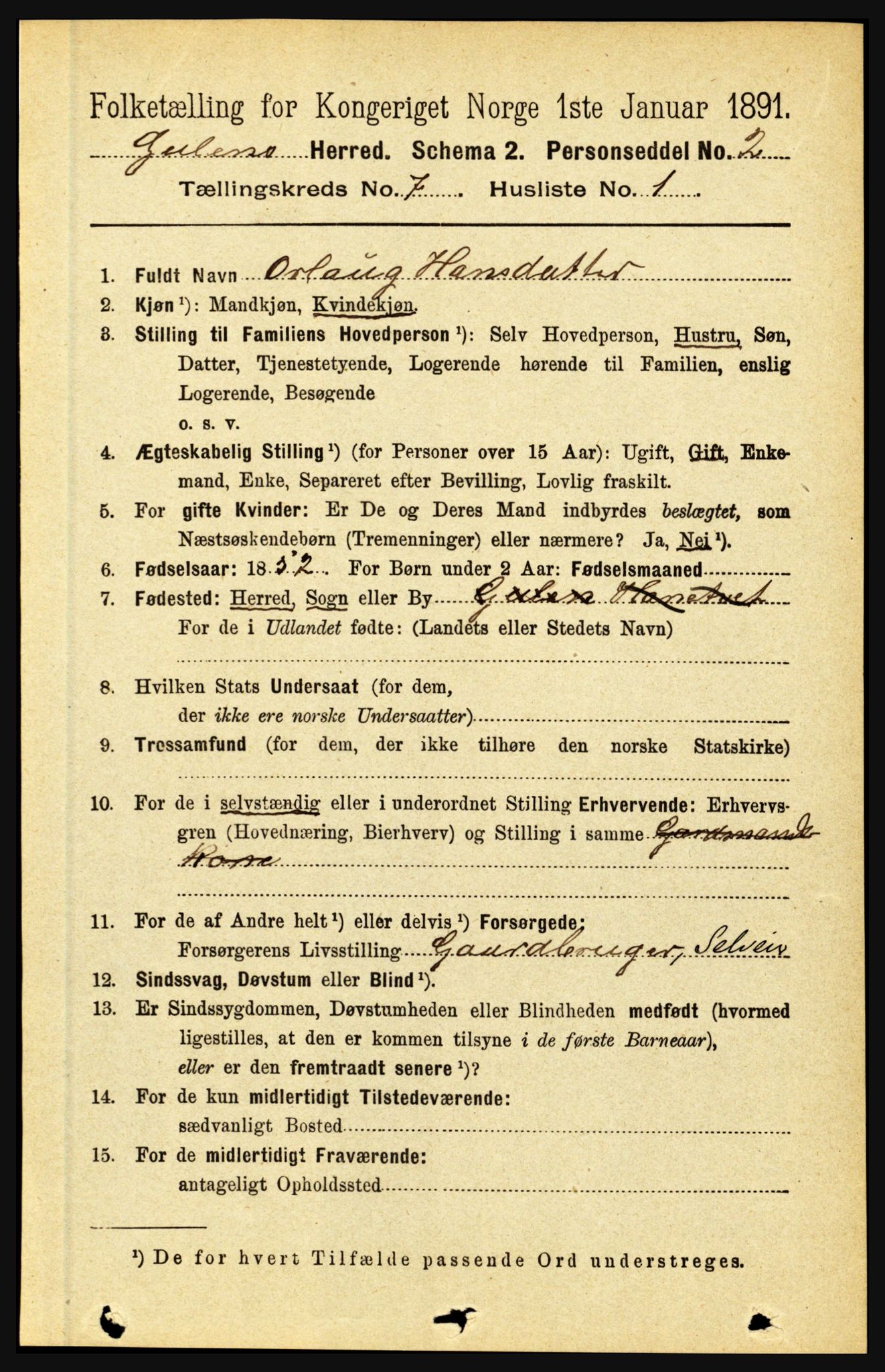 RA, 1891 census for 1411 Gulen, 1891, p. 2218