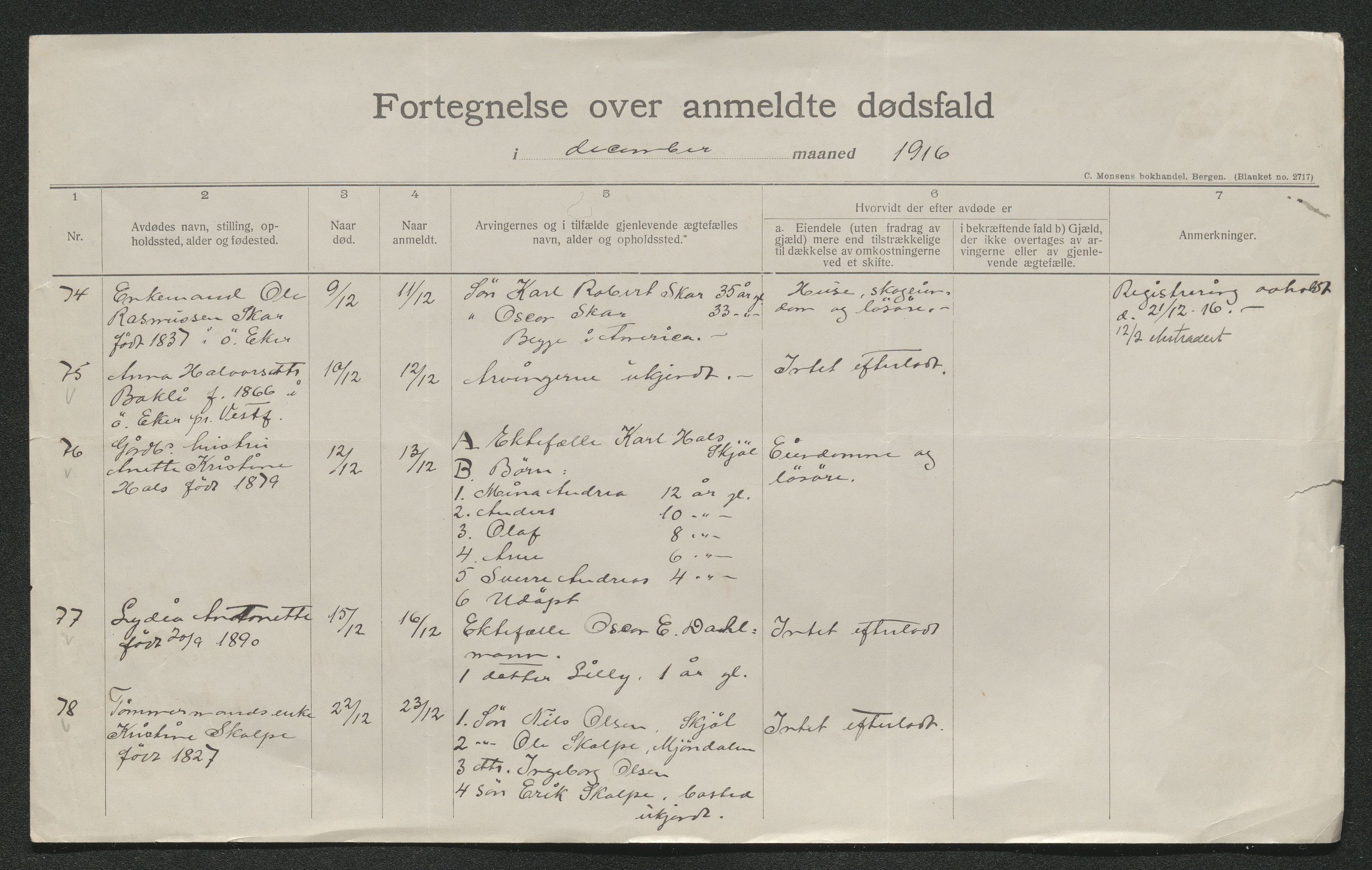 Eiker, Modum og Sigdal sorenskriveri, AV/SAKO-A-123/H/Ha/Hab/L0038: Dødsfallsmeldinger, 1916-1917, p. 272