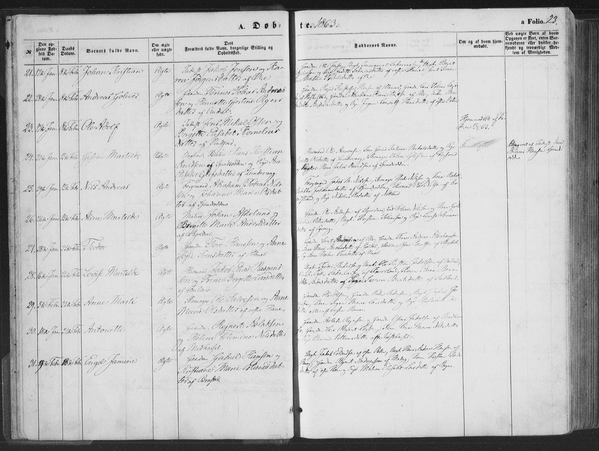 Lista sokneprestkontor, AV/SAK-1111-0027/F/Fa/L0011: Parish register (official) no. A 11, 1861-1878, p. 23