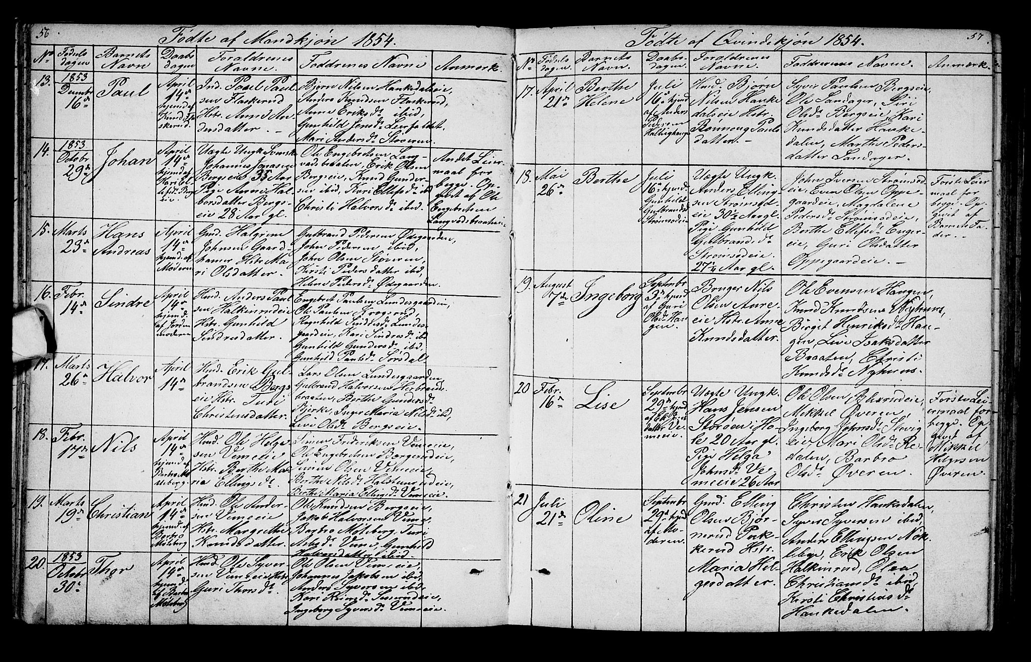 Lunder kirkebøker, AV/SAKO-A-629/G/Ga/L0002: Parish register (copy) no. I 2, 1849-1868, p. 56-57