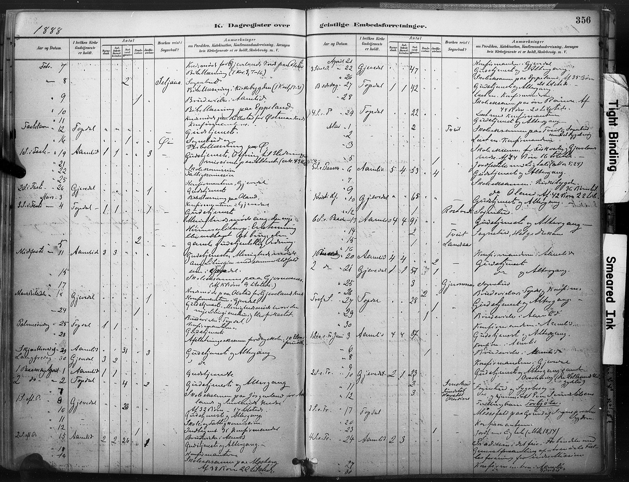 Åmli sokneprestkontor, SAK/1111-0050/F/Fa/Fac/L0010: Parish register (official) no. A 10 /1, 1885-1899, p. 356