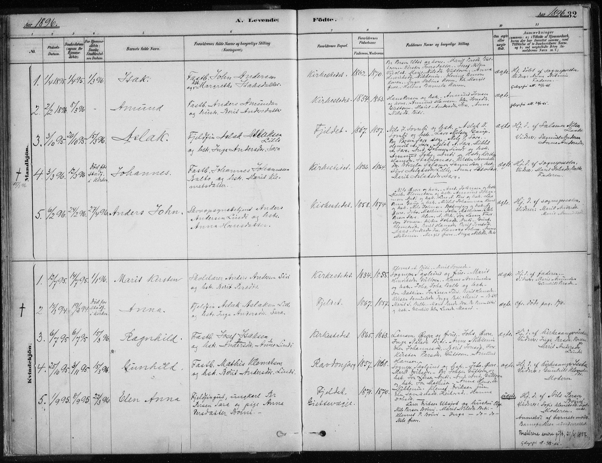 Karasjok sokneprestkontor, AV/SATØ-S-1352/H/Ha/L0002kirke: Parish register (official) no. 2, 1885-1906, p. 32