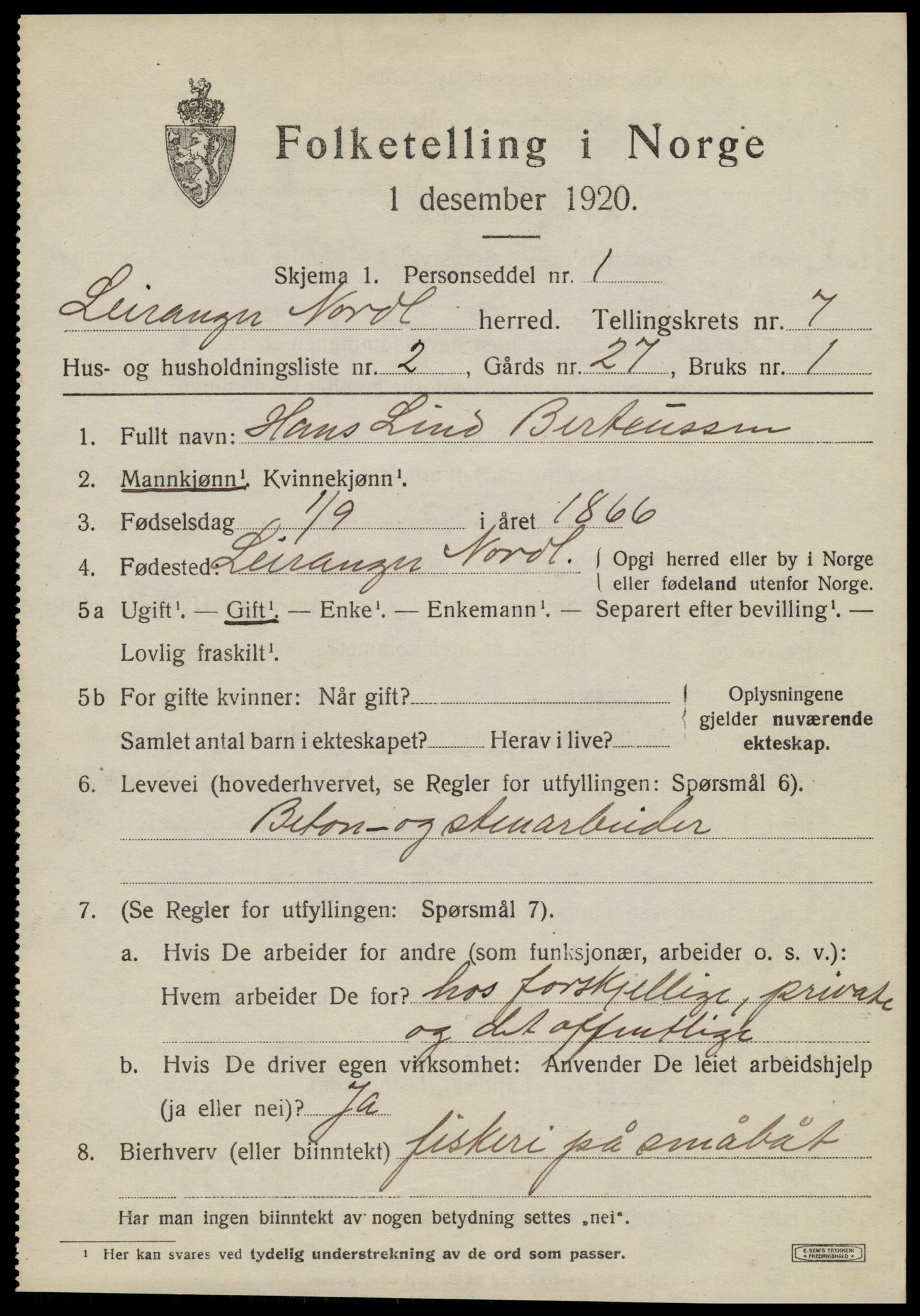 SAT, 1920 census for Leiranger, 1920, p. 2401