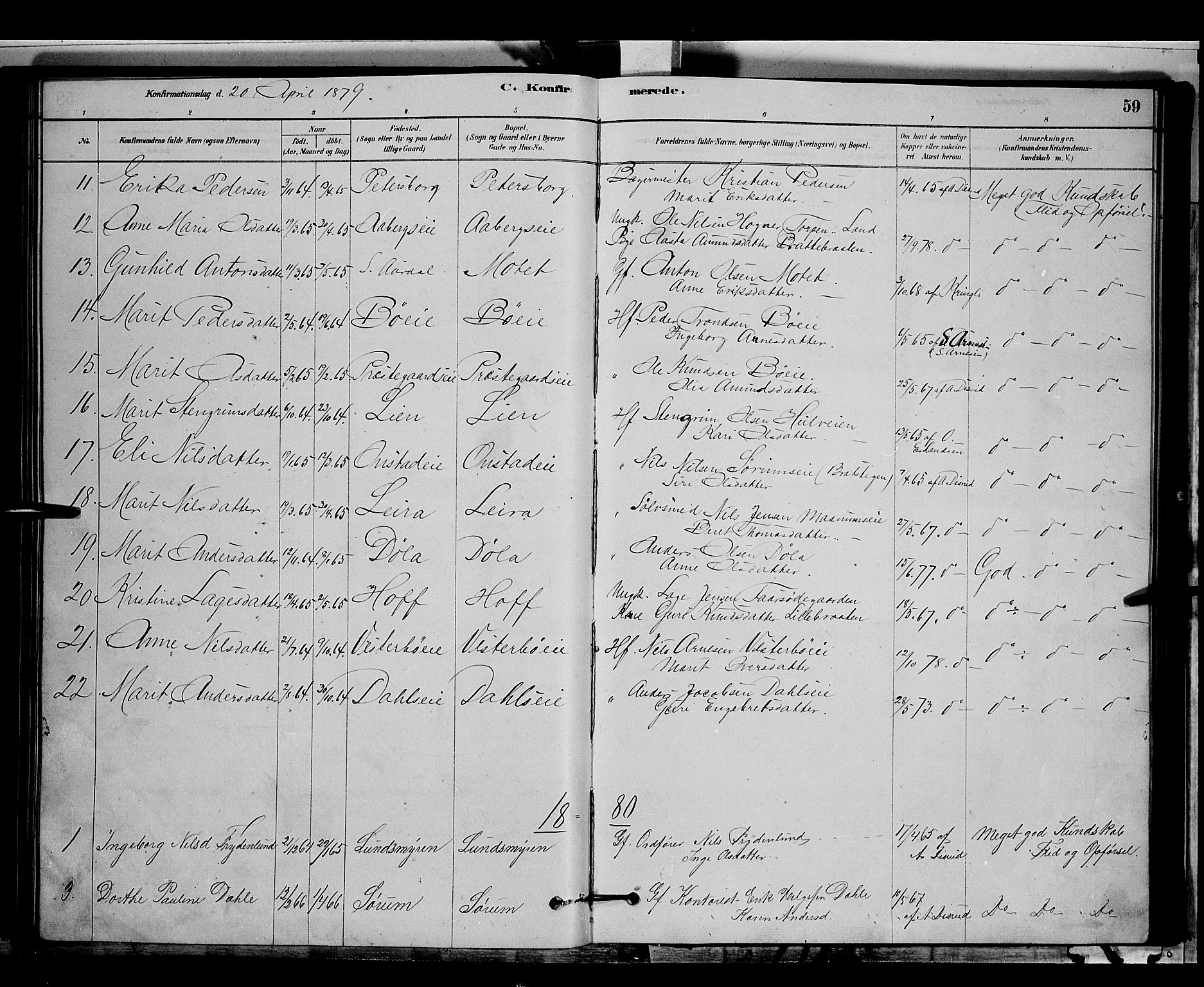 Nord-Aurdal prestekontor, SAH/PREST-132/H/Ha/Hab/L0006: Parish register (copy) no. 6, 1878-1892, p. 59