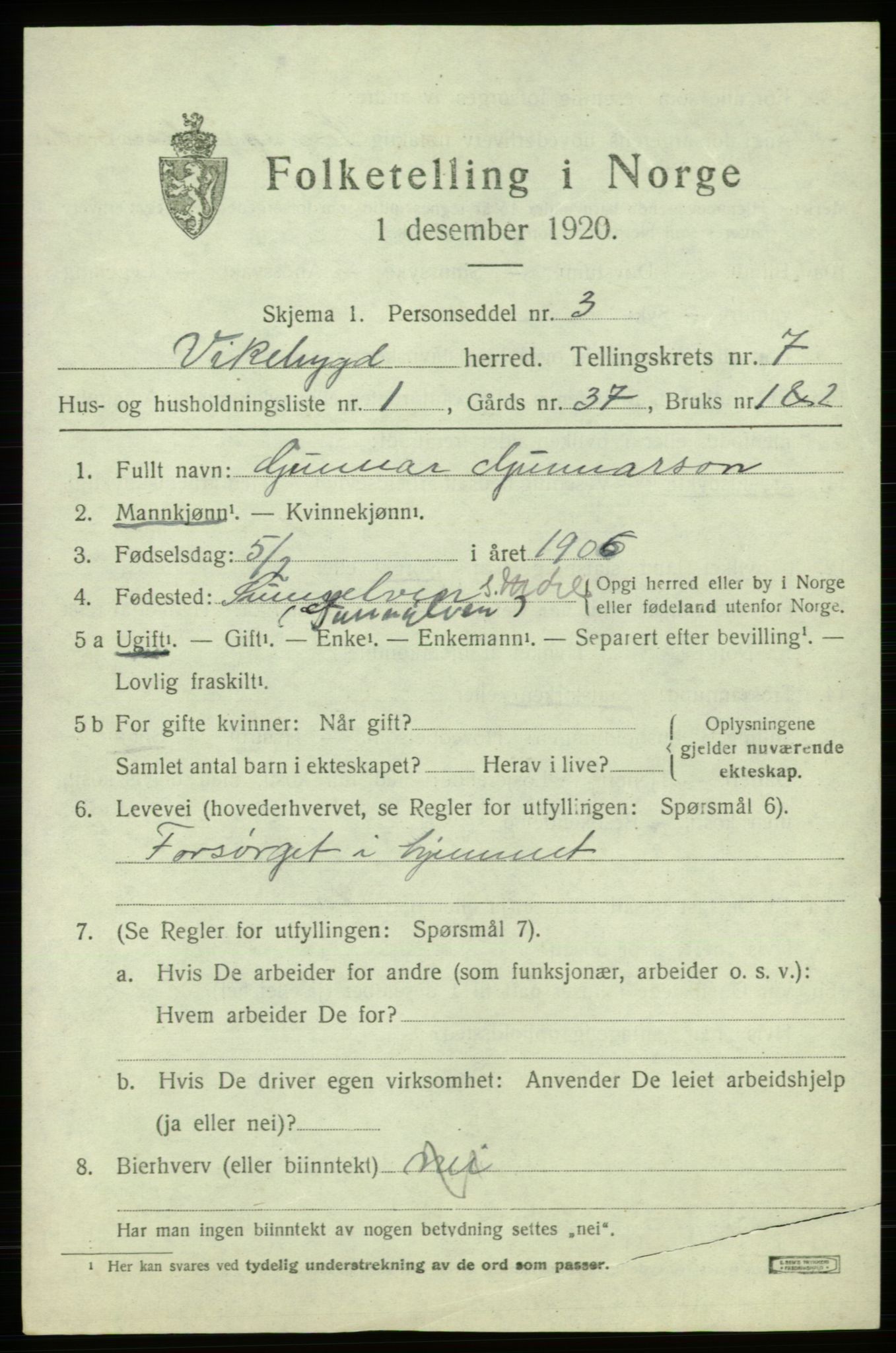 SAB, 1920 census for Vikebygd, 1920, p. 2349