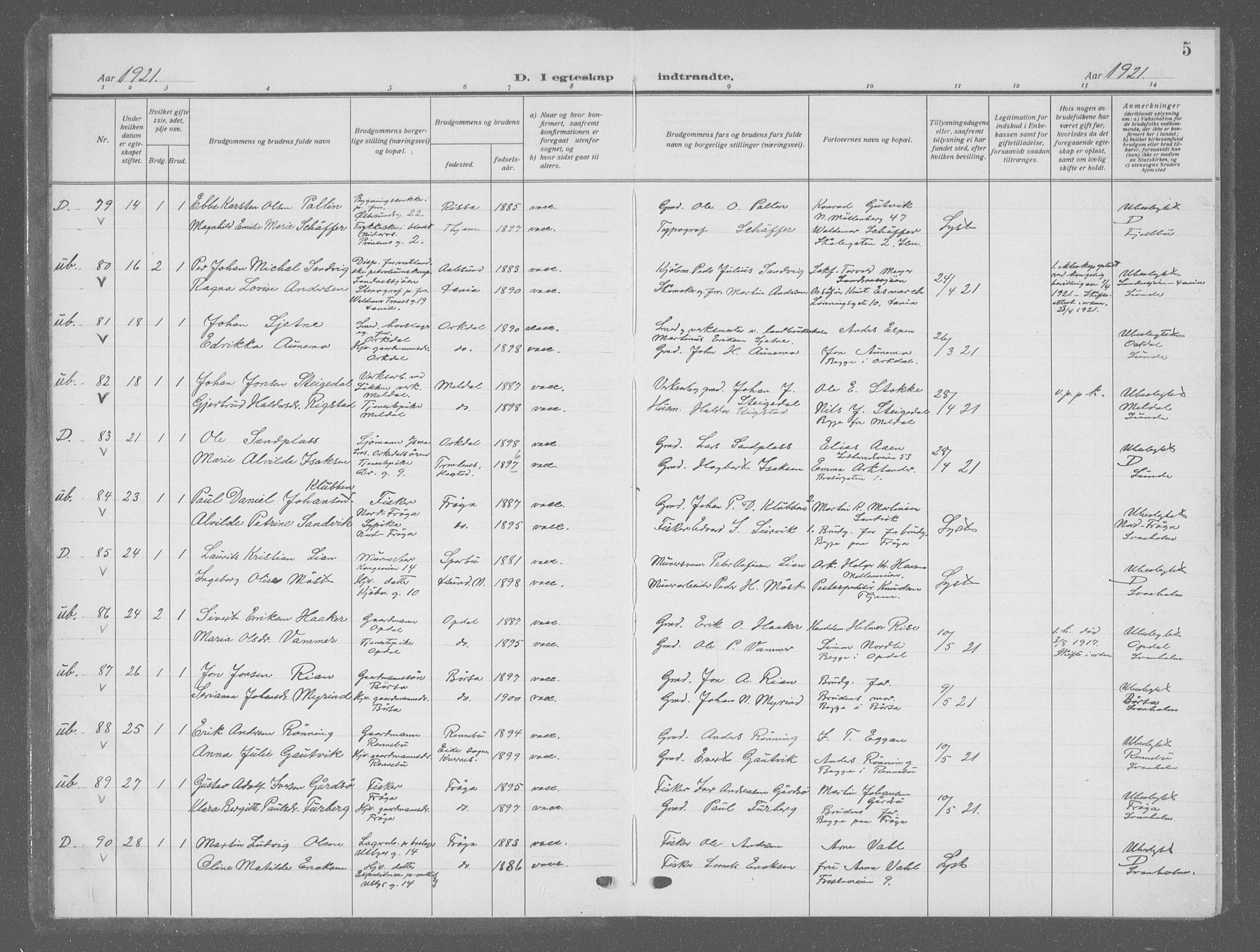 Ministerialprotokoller, klokkerbøker og fødselsregistre - Sør-Trøndelag, AV/SAT-A-1456/601/L0098: Parish register (copy) no. 601C16, 1921-1934, p. 5