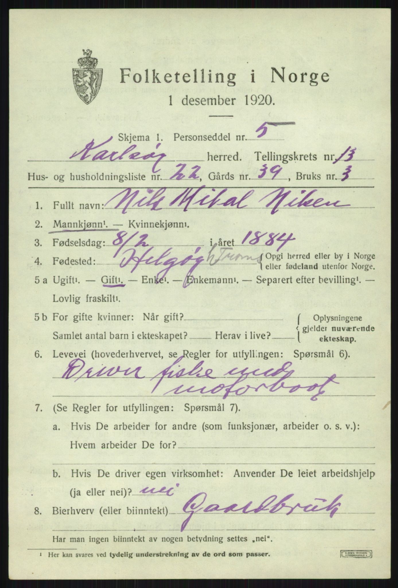SATØ, 1920 census for Karlsøy, 1920, p. 4892