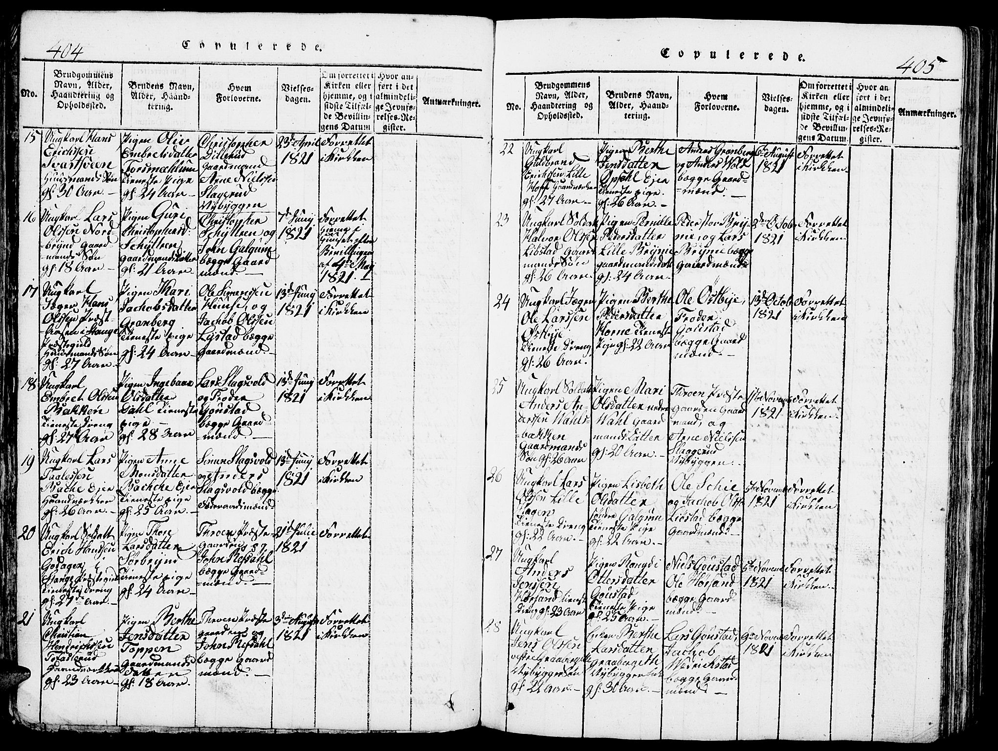 Romedal prestekontor, SAH/PREST-004/L/L0005: Parish register (copy) no. 5, 1814-1829, p. 404-405