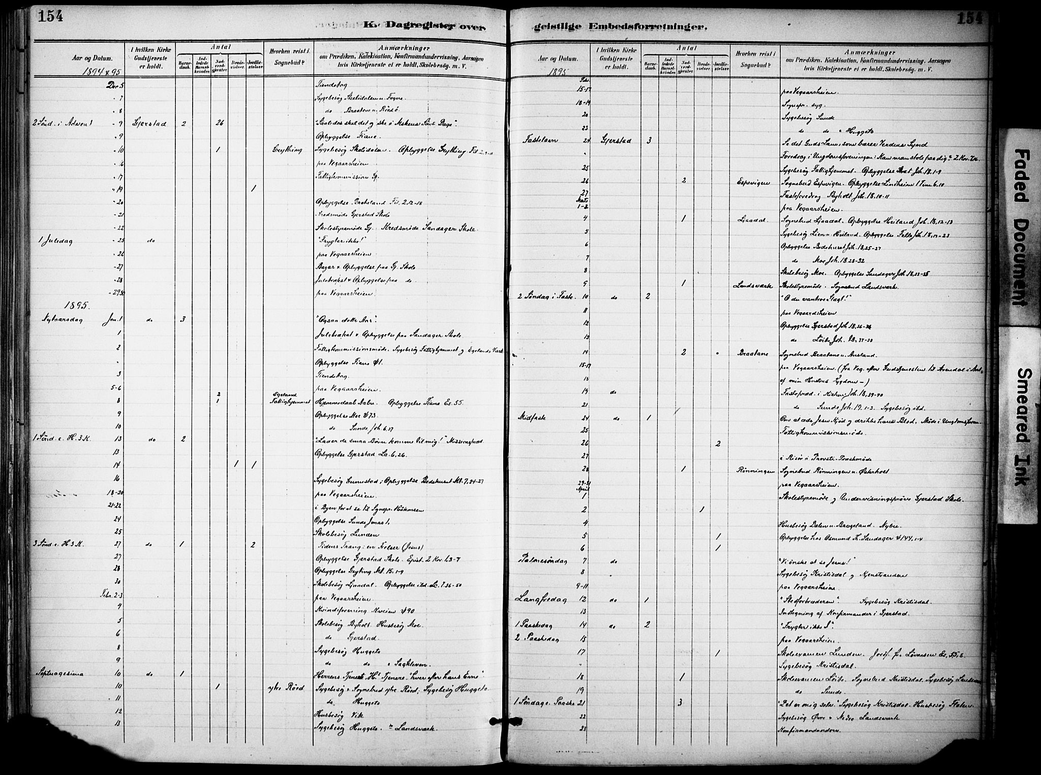 Gjerstad sokneprestkontor, AV/SAK-1111-0014/F/Fa/Faa/L0010: Parish register (official) no. A 10, 1891-1902, p. 154