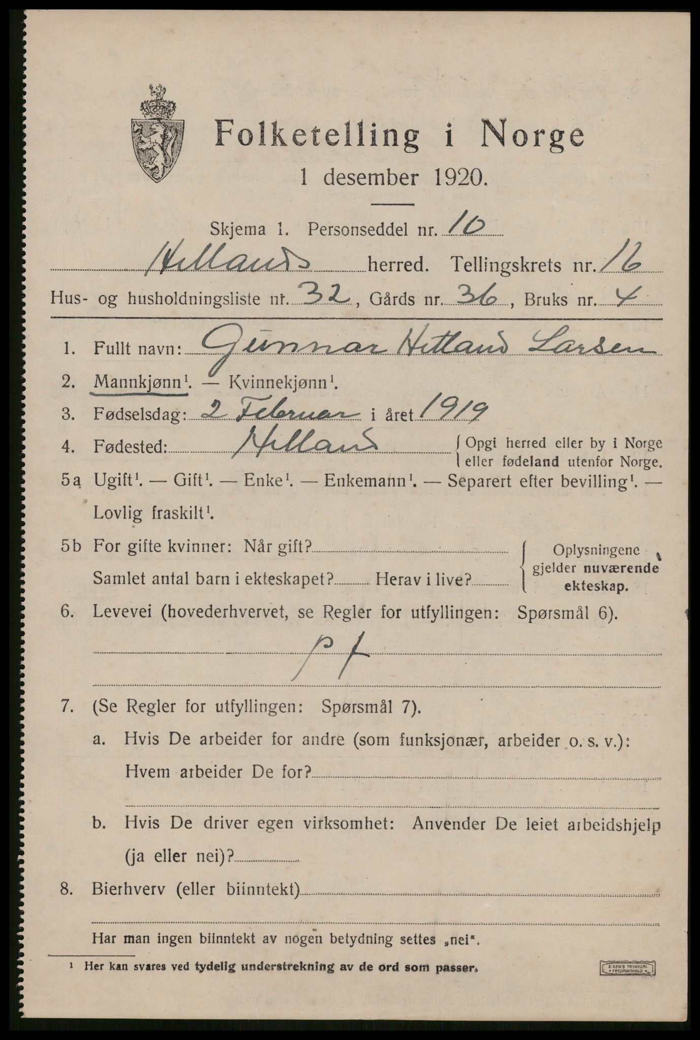 SAST, 1920 census for Hetland, 1920, p. 23495