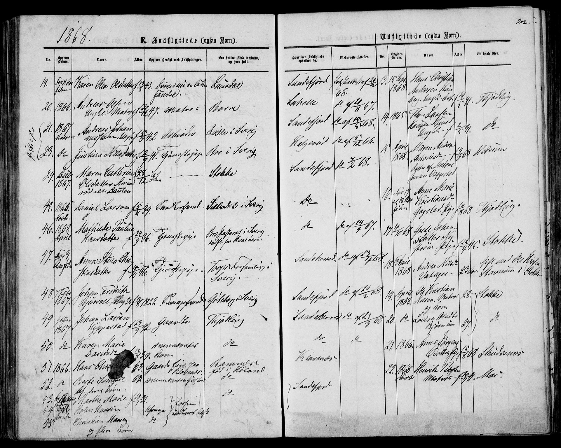 Sandar kirkebøker, AV/SAKO-A-243/F/Fa/L0009: Parish register (official) no. 9, 1862-1871, p. 202