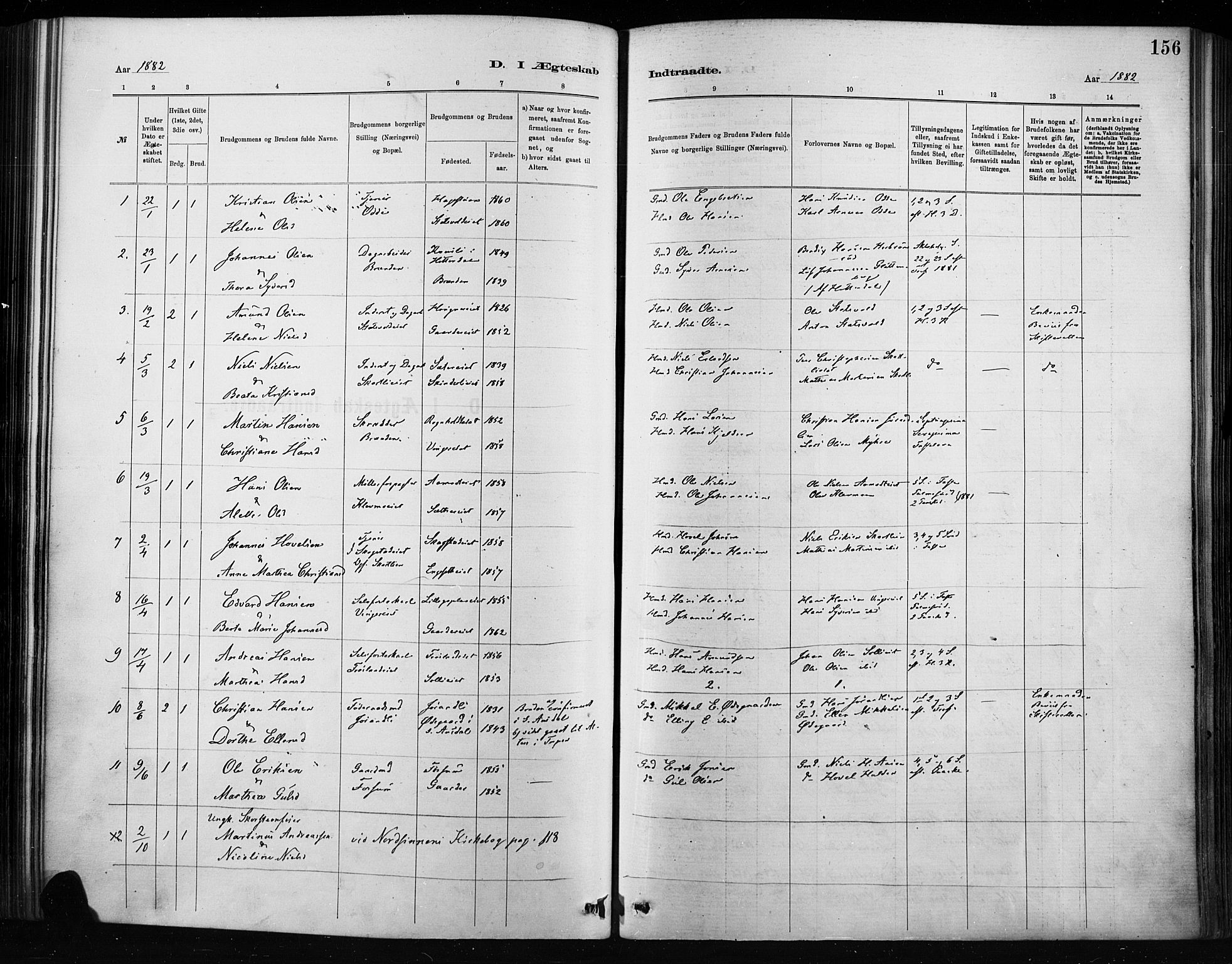 Nordre Land prestekontor, SAH/PREST-124/H/Ha/Haa/L0004: Parish register (official) no. 4, 1882-1896, p. 156