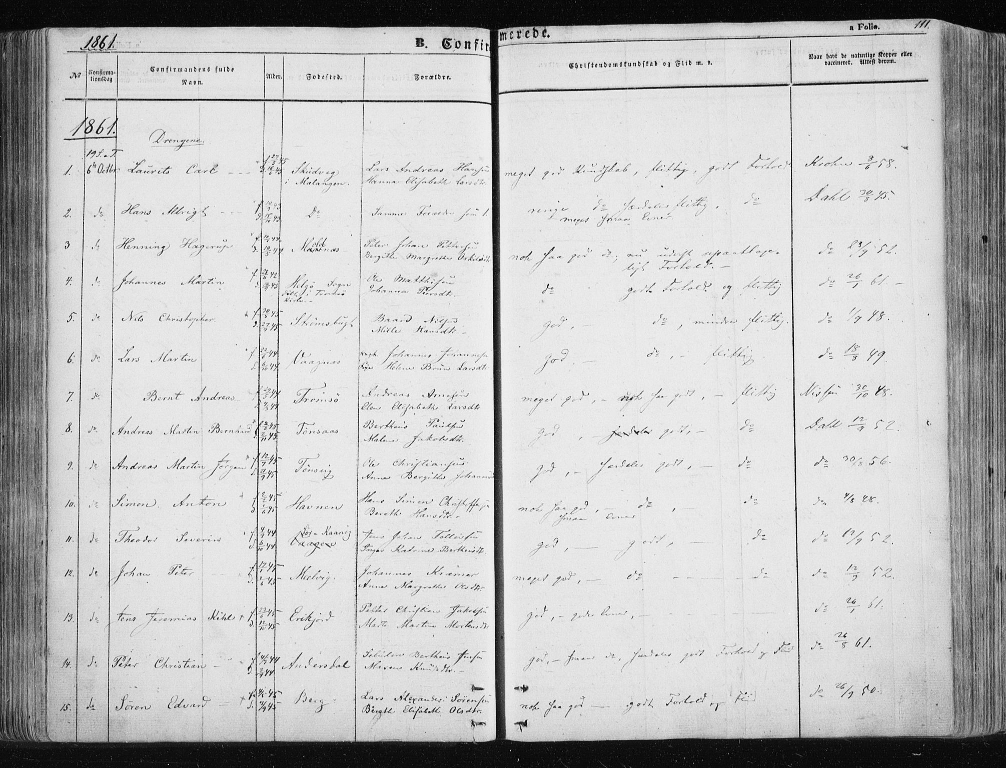 Tromsøysund sokneprestkontor, SATØ/S-1304/G/Ga/L0001kirke: Parish register (official) no. 1, 1856-1867, p. 111
