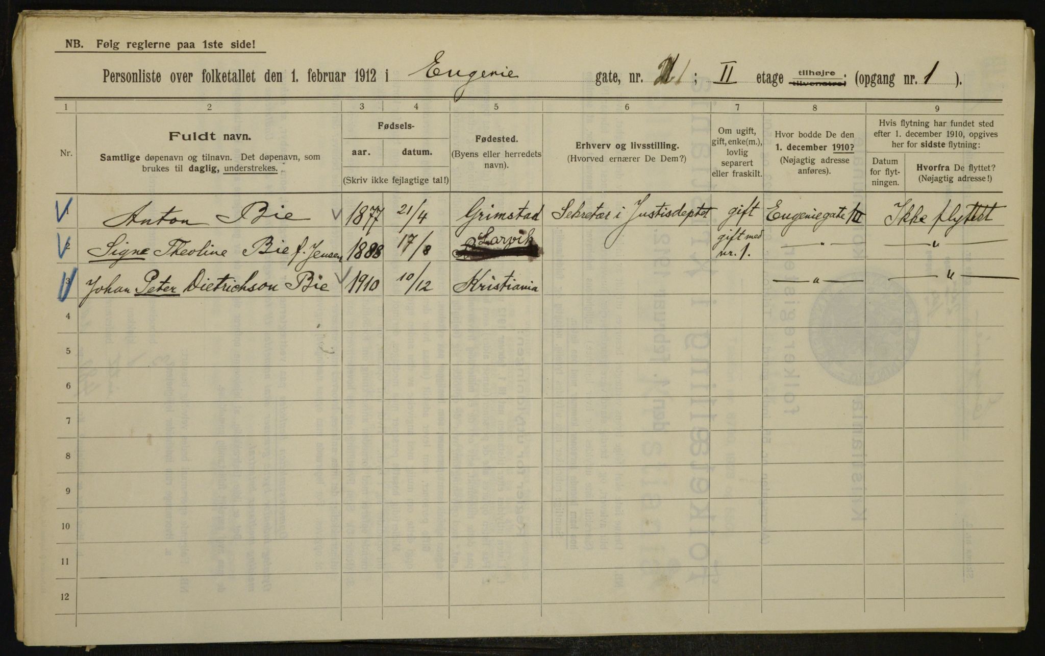 OBA, Municipal Census 1912 for Kristiania, 1912, p. 22607