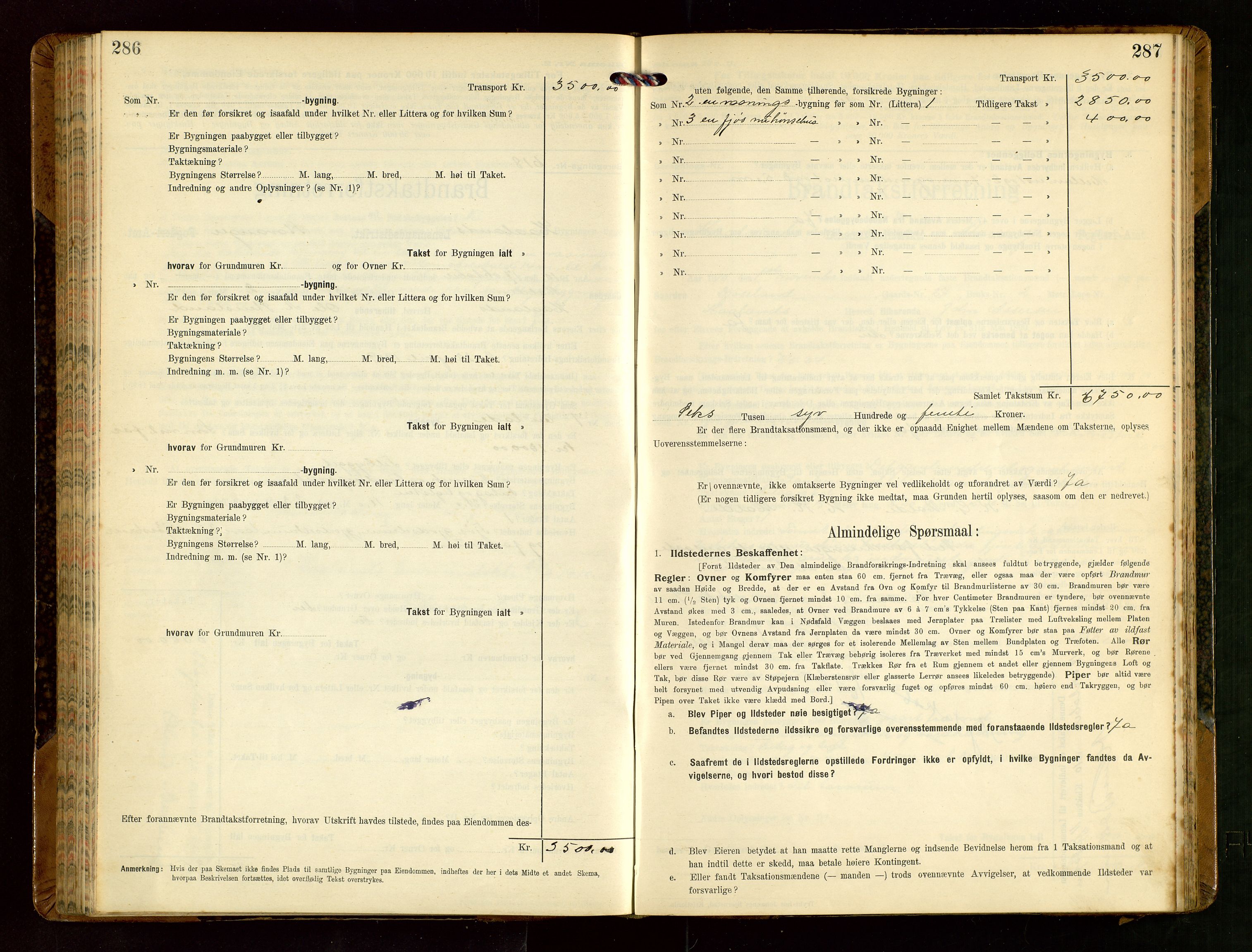 Håland lensmannskontor, AV/SAST-A-100100/Gob/L0004: Branntakstprotokoll - skjematakst. Register i boken., 1913-1915, p. 286-287