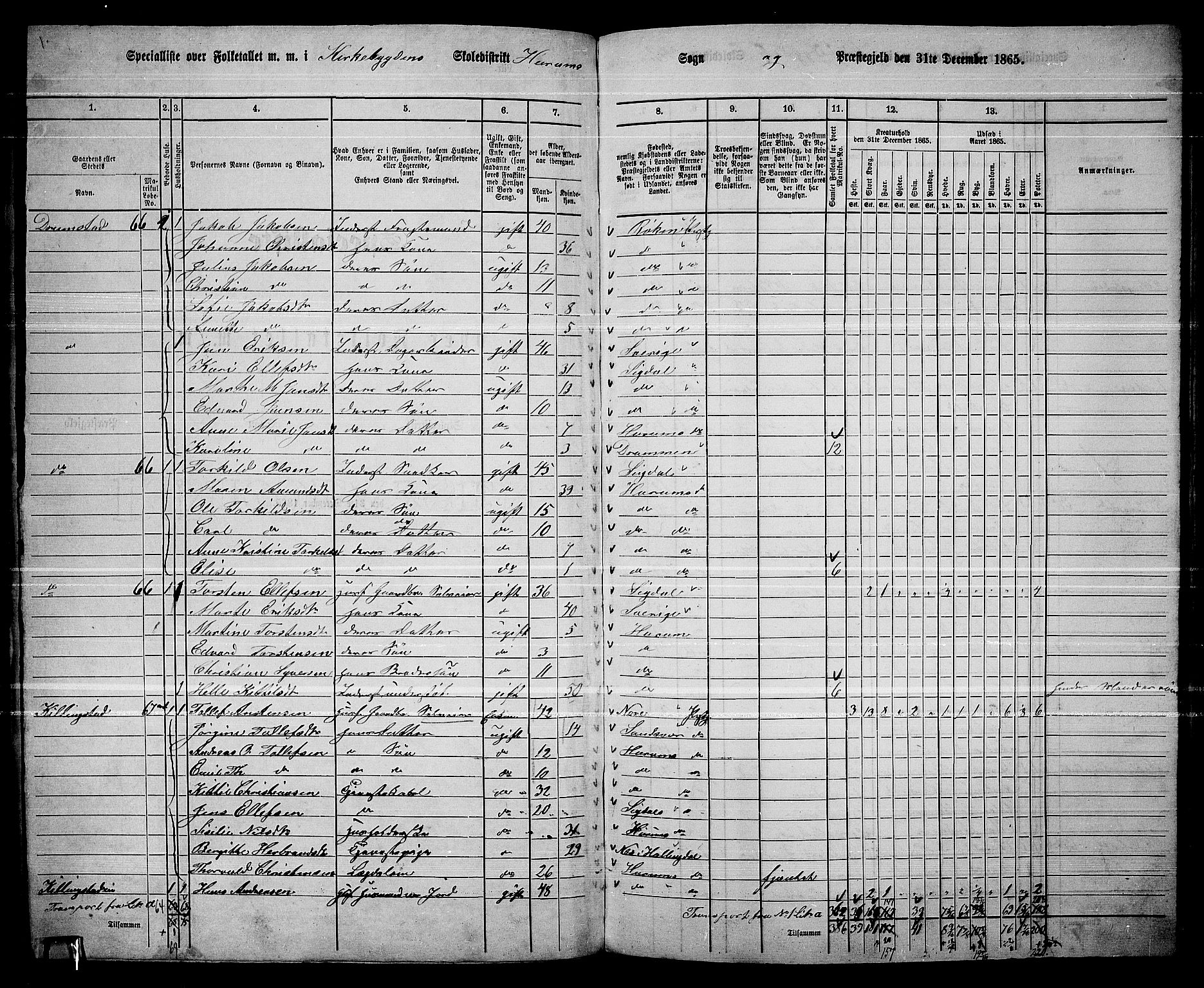 RA, 1865 census for Hurum, 1865, p. 19