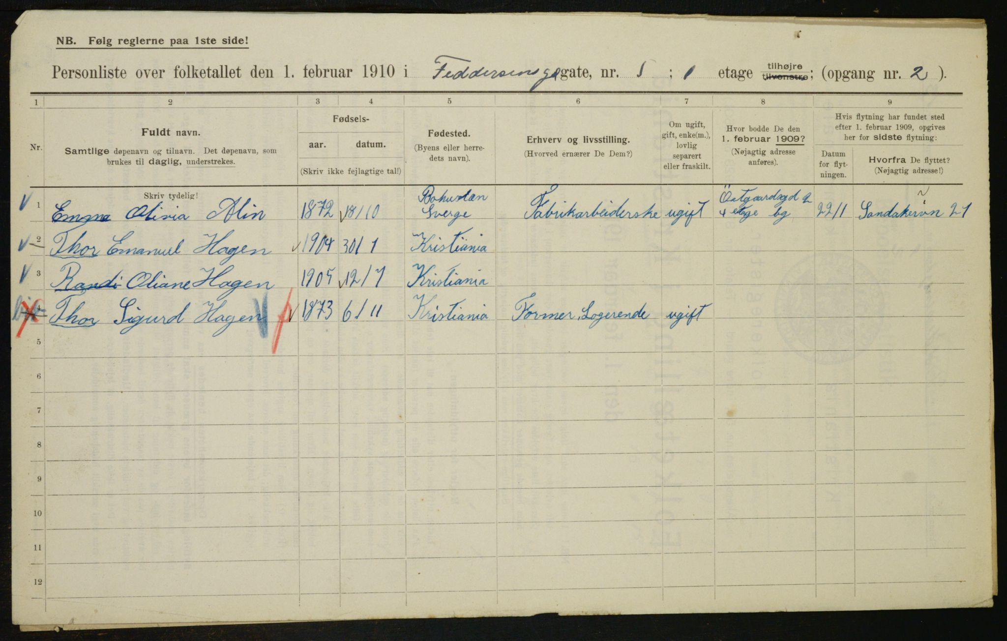 OBA, Municipal Census 1910 for Kristiania, 1910, p. 22626