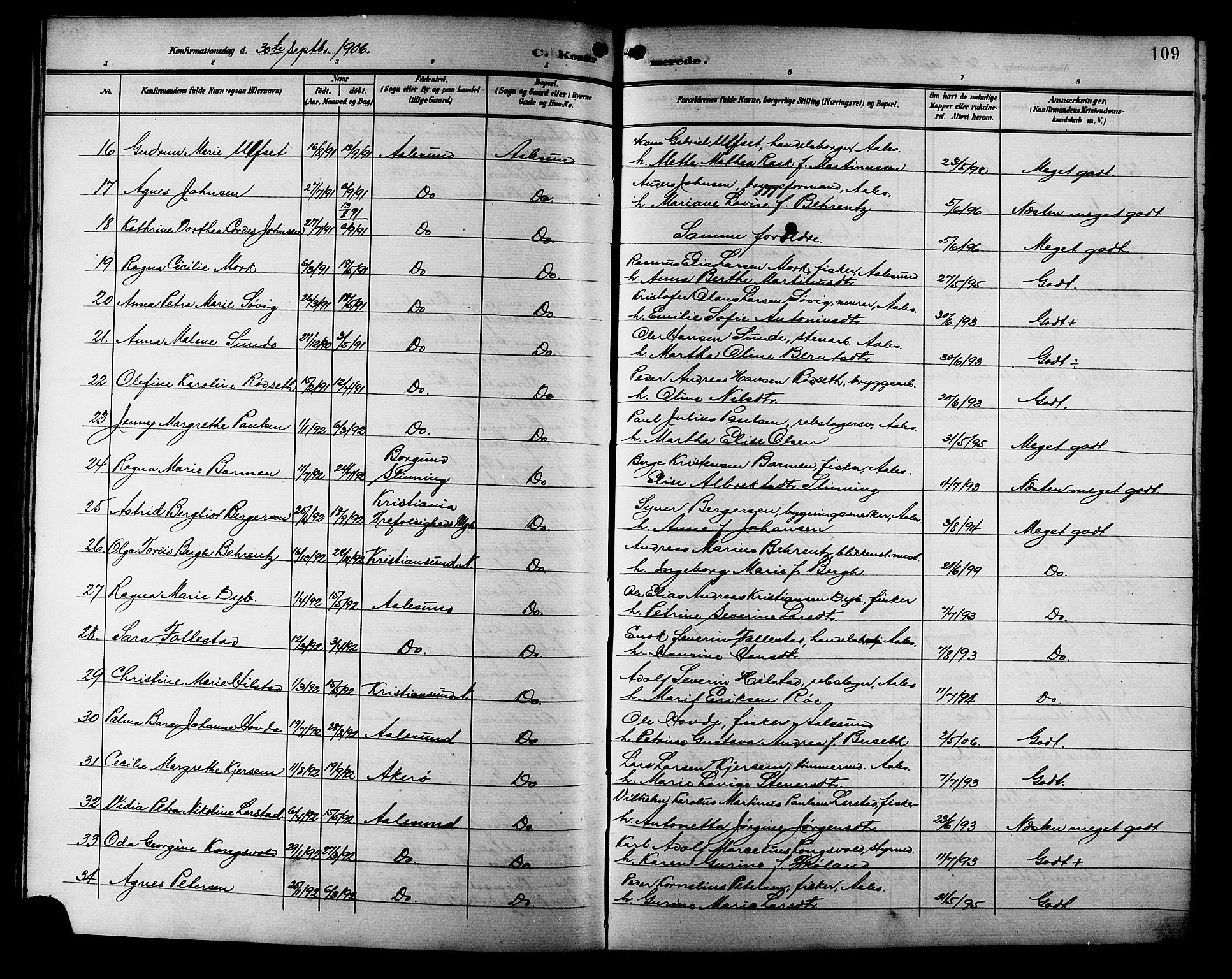 Ministerialprotokoller, klokkerbøker og fødselsregistre - Møre og Romsdal, AV/SAT-A-1454/529/L0469: Parish register (copy) no. 529C06, 1898-1906, p. 109